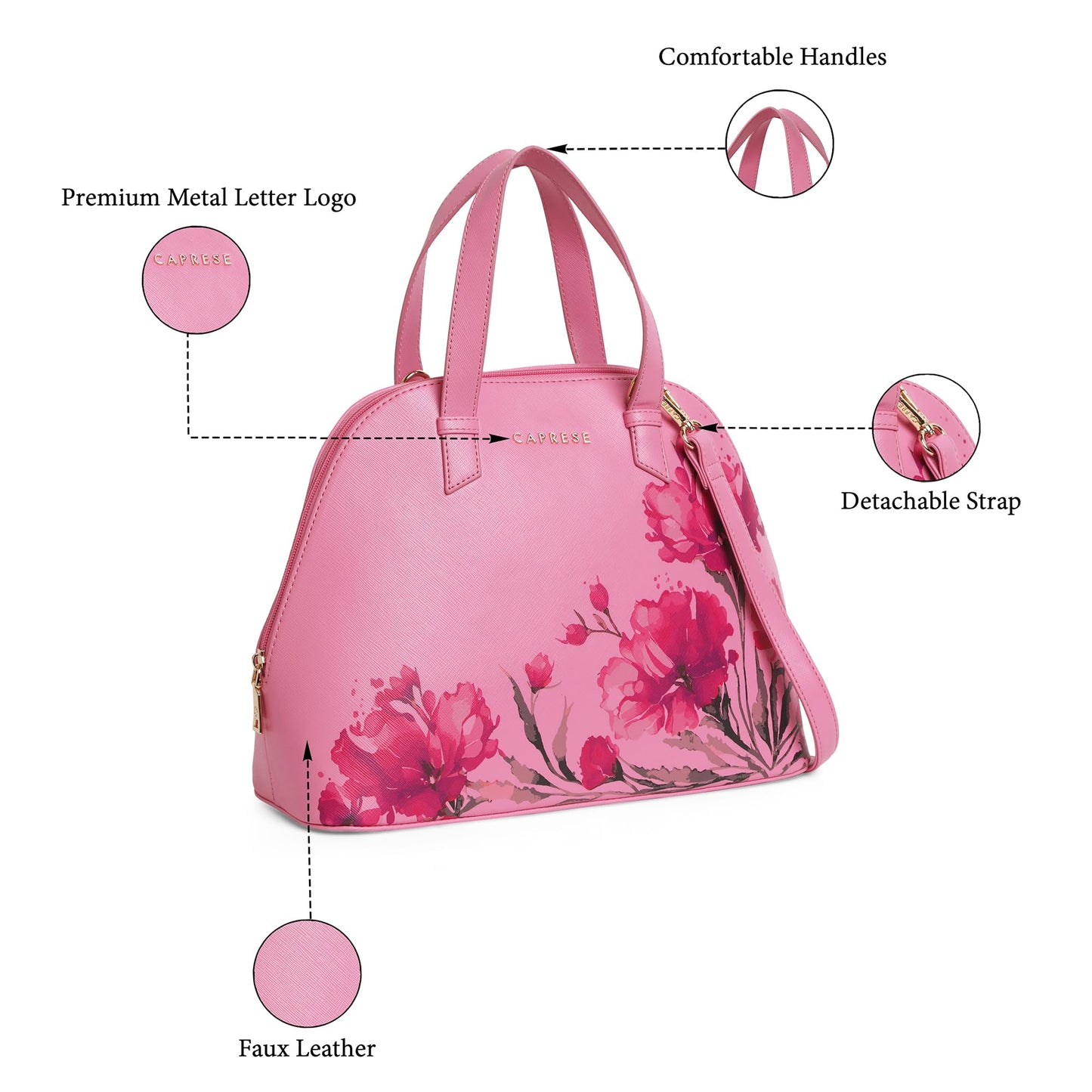 Caprese Chloe Satchel Medium Violet Bag for Women|Adjustable & Detachable Strap - Versatile Shoulder, Crossbody & Handheld Bag for Work, Travel, and Everyday Use - Spacious with Multiple Compartments