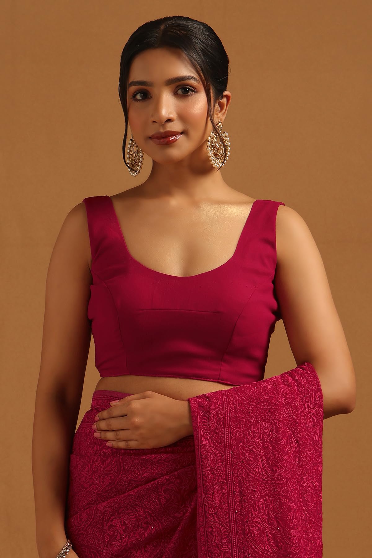 Soch Womens Fuchsia Georgette Botanical Saree With Stone Work