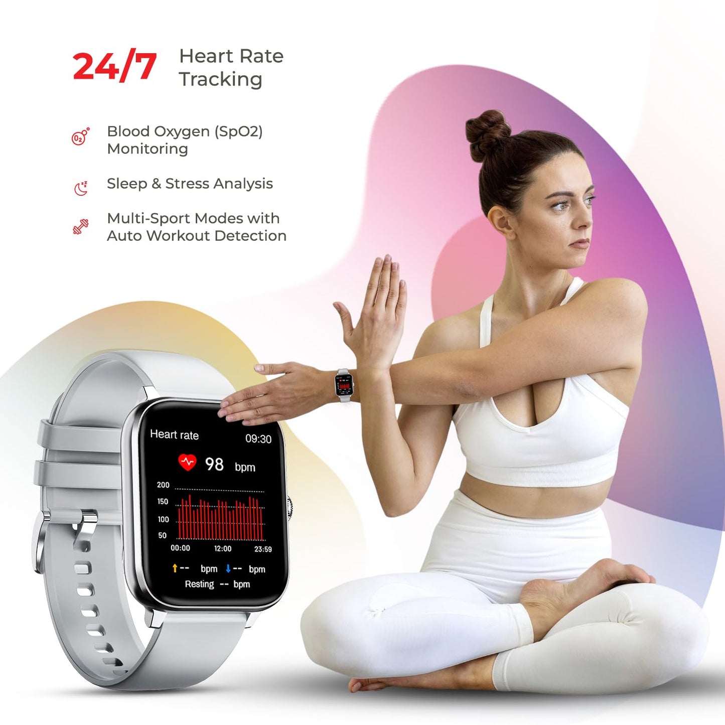 Nervfit Newly Launched Vibe Smartwatch with 1.85" LED Display | Bluetooth Calling | Waterproof | Heart Rate & SpO2 Tracking | Sleep & Stress Monitor | 5-Day Battery | Sports Modes (Cloud Grey)
