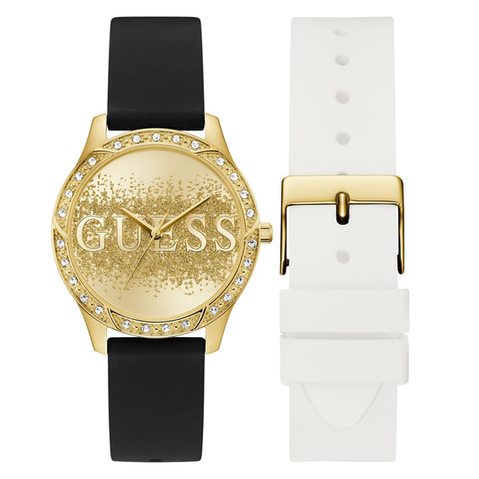 GUESS Silicone Analog Gold Dial Women's Watch-U1403L1M, Band_Black