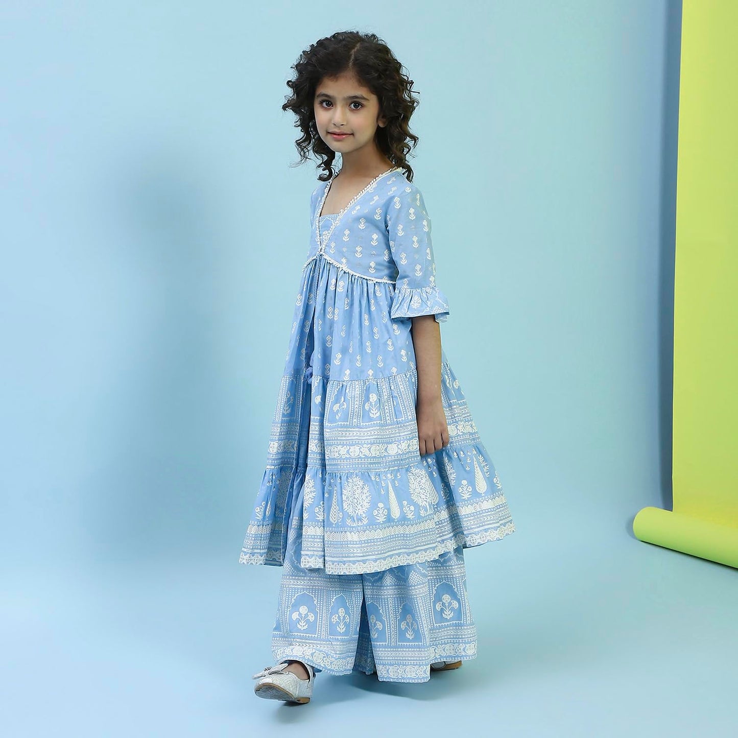 Biba Girl's Cotton Kurta, Bottom (KWFLPRT6425SS25POWBLU_Powder Blue