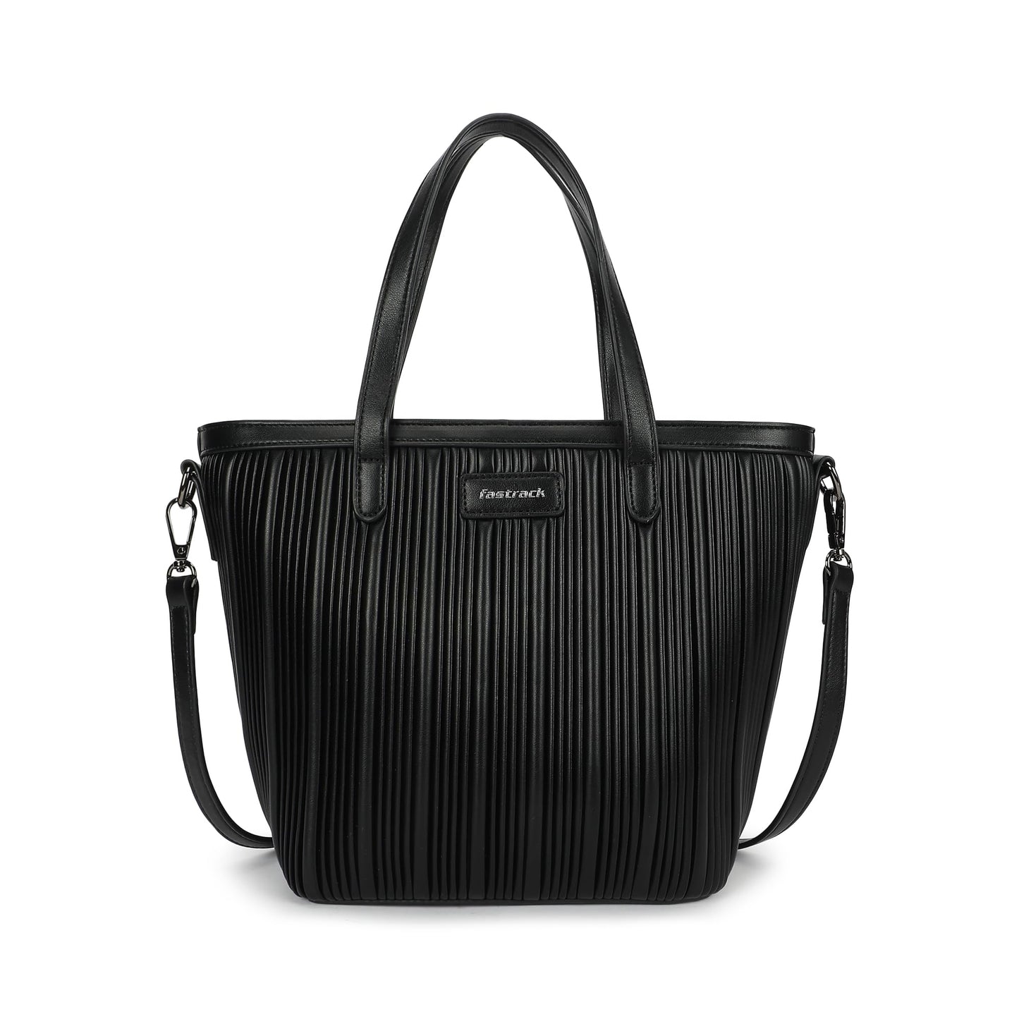 Fastrack BlackGroove Satchel | Women’s Faux-Leather Bucket Bag | Pleated Design, Gunmetal Hardware & Dual Carry Options