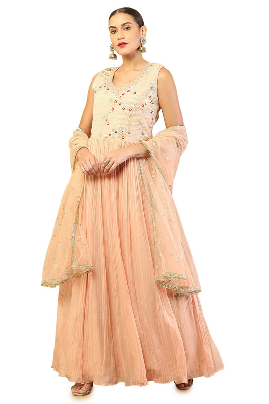 Soch Peach Georgette Gown With Embroidered Designs