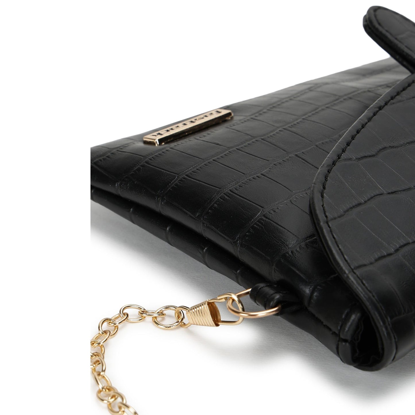 Fastrack Croc Textured Structured Sling Bag for Women, Girls and Ladies | with Detachable Gold-Toned Chain Strap & Button Closure | Slings for Casual Carry