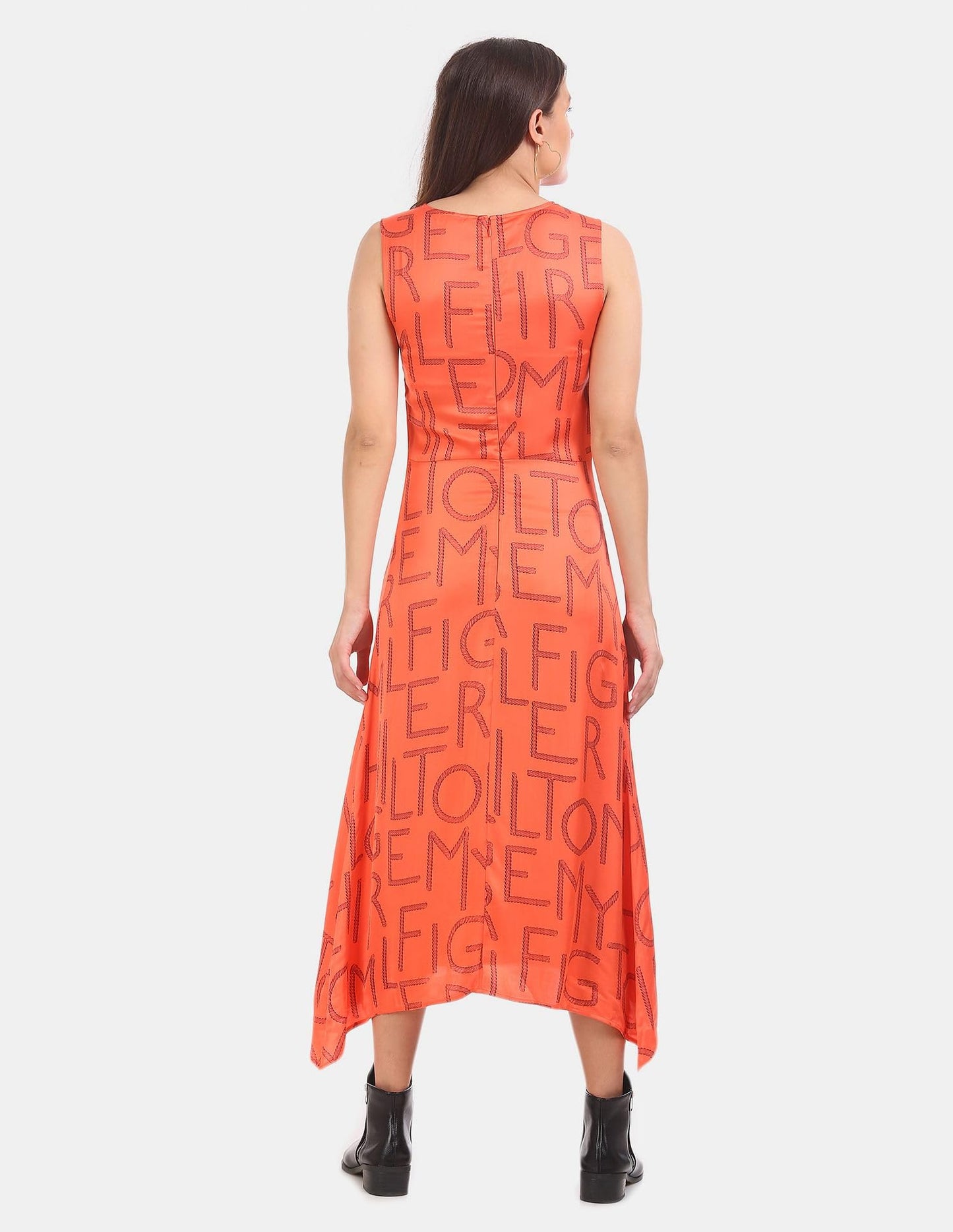 Tommy Hilfiger Womens Printed Round Neck Dress_8905183020567 Orange