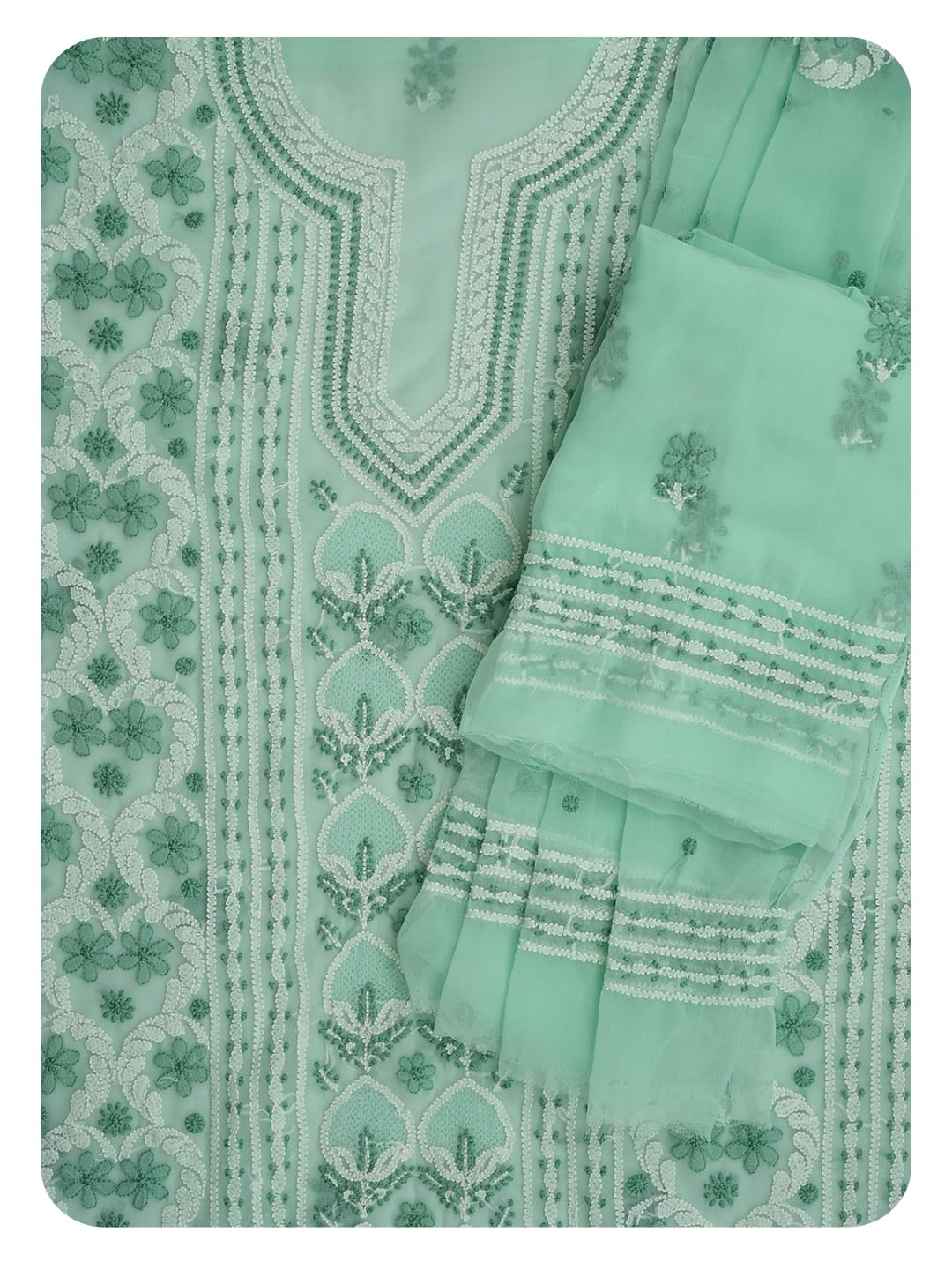 Ada Hand Embroidered Lucknowi Chikankari Unstitched Georgette Dress Material Suit Piece with Dupatta for Women 01A867502 Seafoam Green