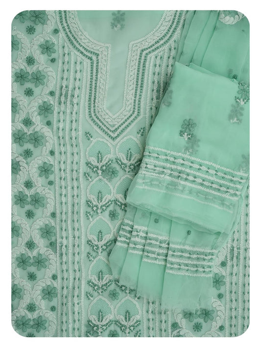 Ada Hand Embroidered Lucknowi Chikankari Unstitched Georgette Dress Material Suit Piece with Dupatta for Women 01A867502 Seafoam Green
