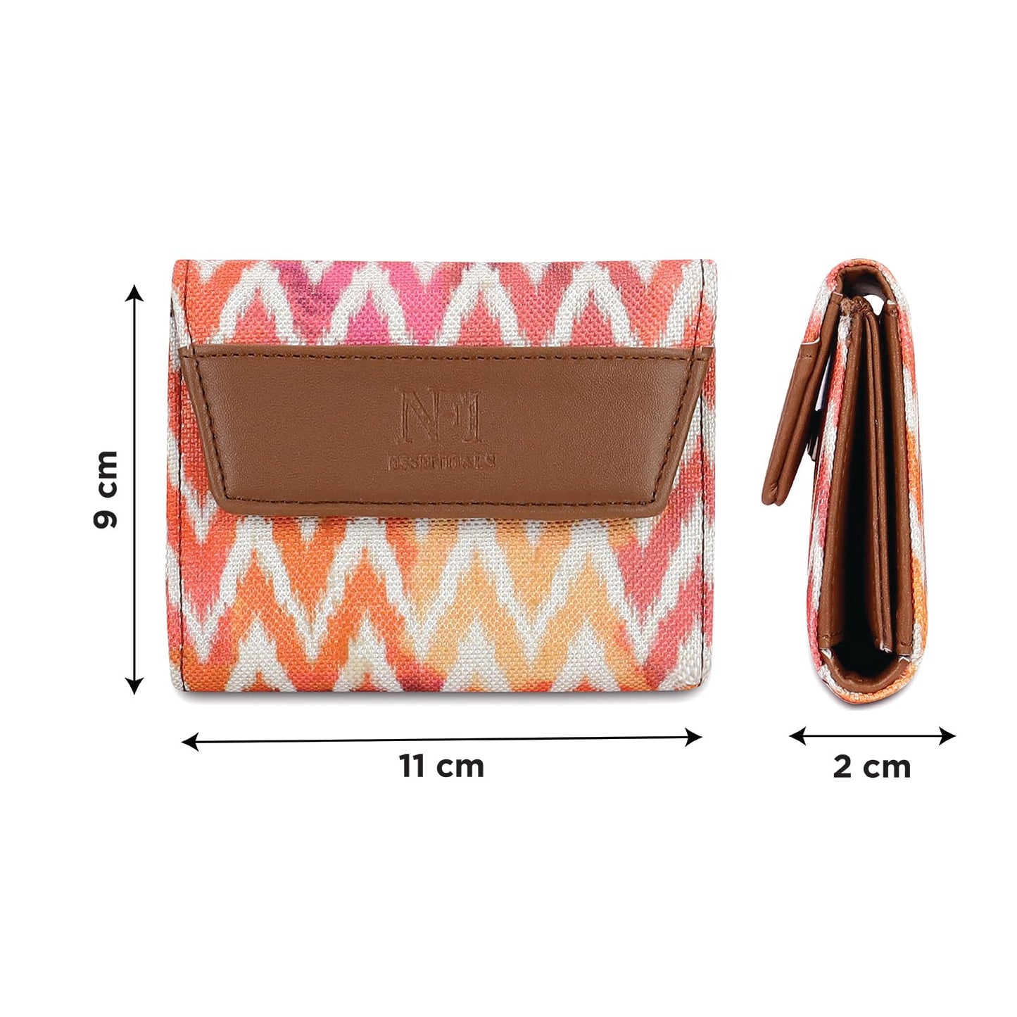 NFI essentials Pack of 2 Small Wallet for Women, Handmade Trifold Mini Wallet for Girls, Vegan Leather & Jute Purse for Female, Card Cash Coin Holder Purse