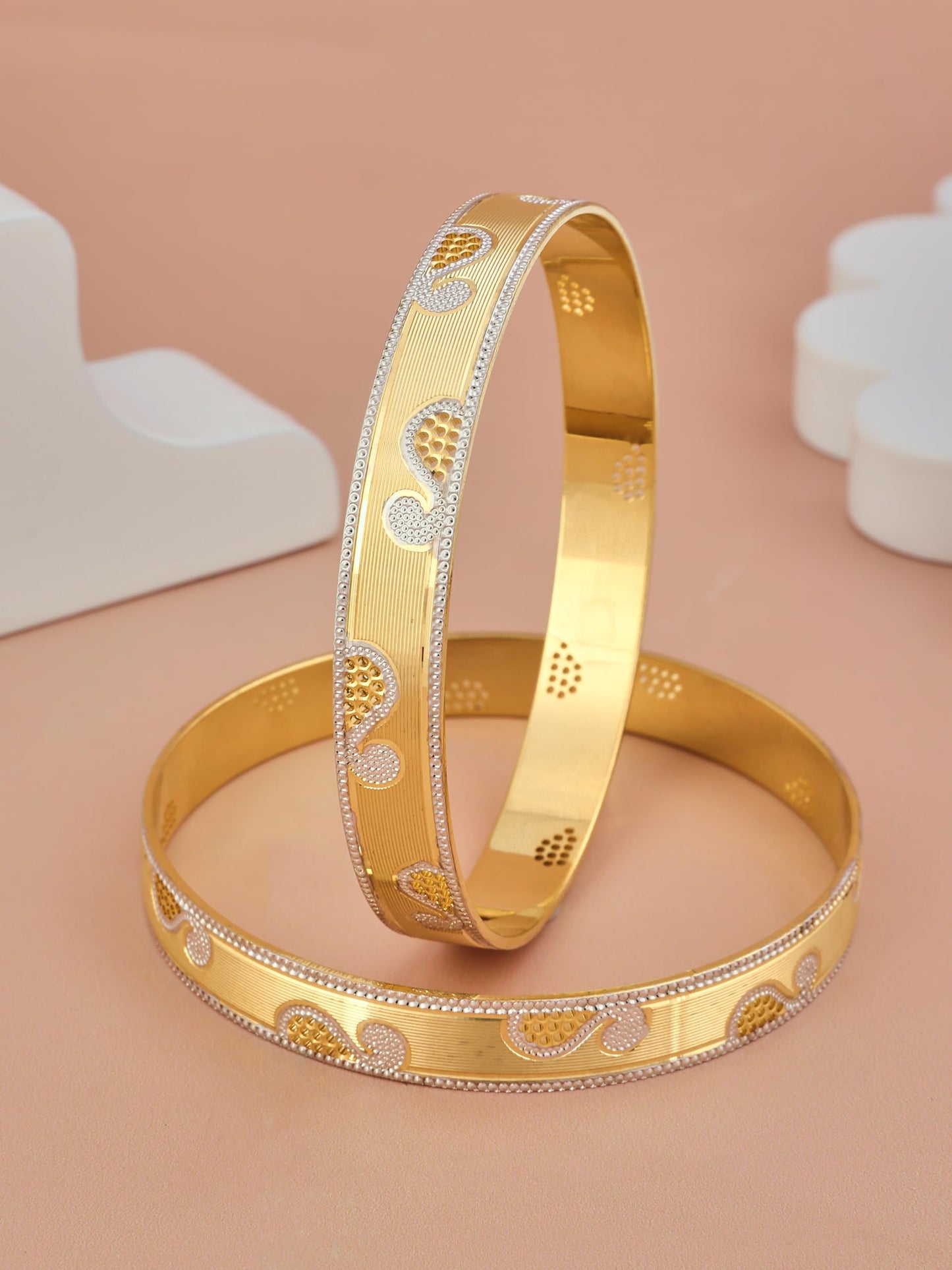 CYGNI BANGLES Elegant Gold-Plated Bangles for Women Traditional Design Jewelry (1 Pair)(F2-B-06-2.8)