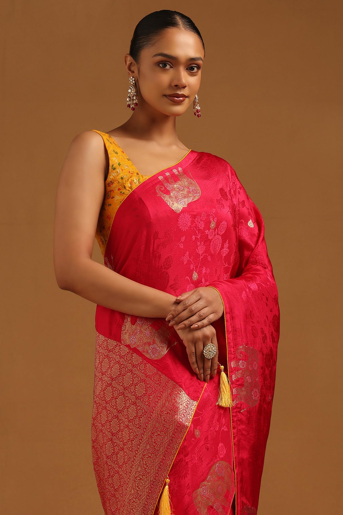 Soch Womens Fuchsia Dola Silk Woven Design Saree