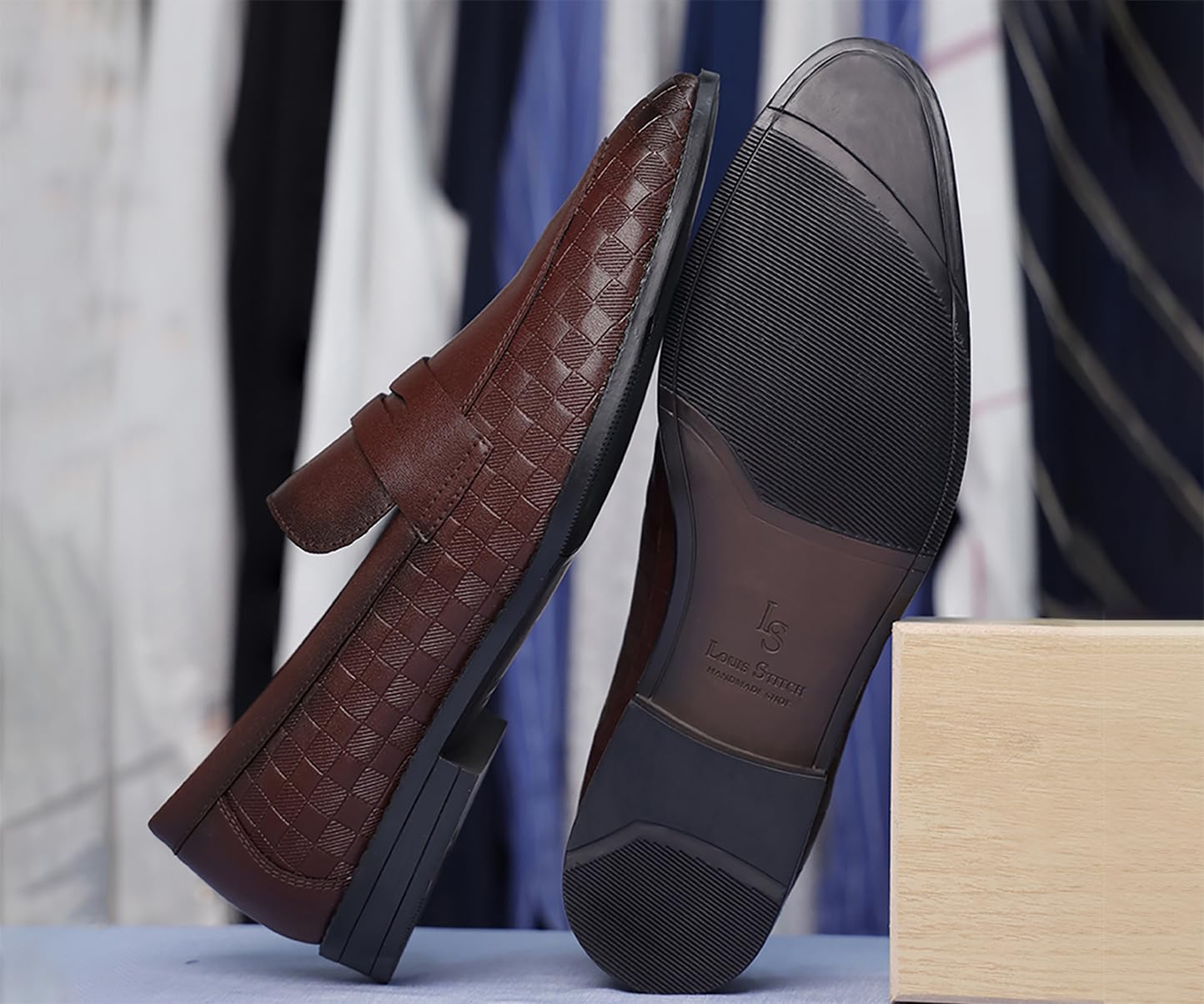 LOUIS STITCH Formal Loafer Shoes for Men| Slip-On Moccasins with Embossed Detailing | Solid Rosewood | Ideal for Business, Casual, Parties | UK06 Size |Comfortable Footwear (RGMCSQRW)