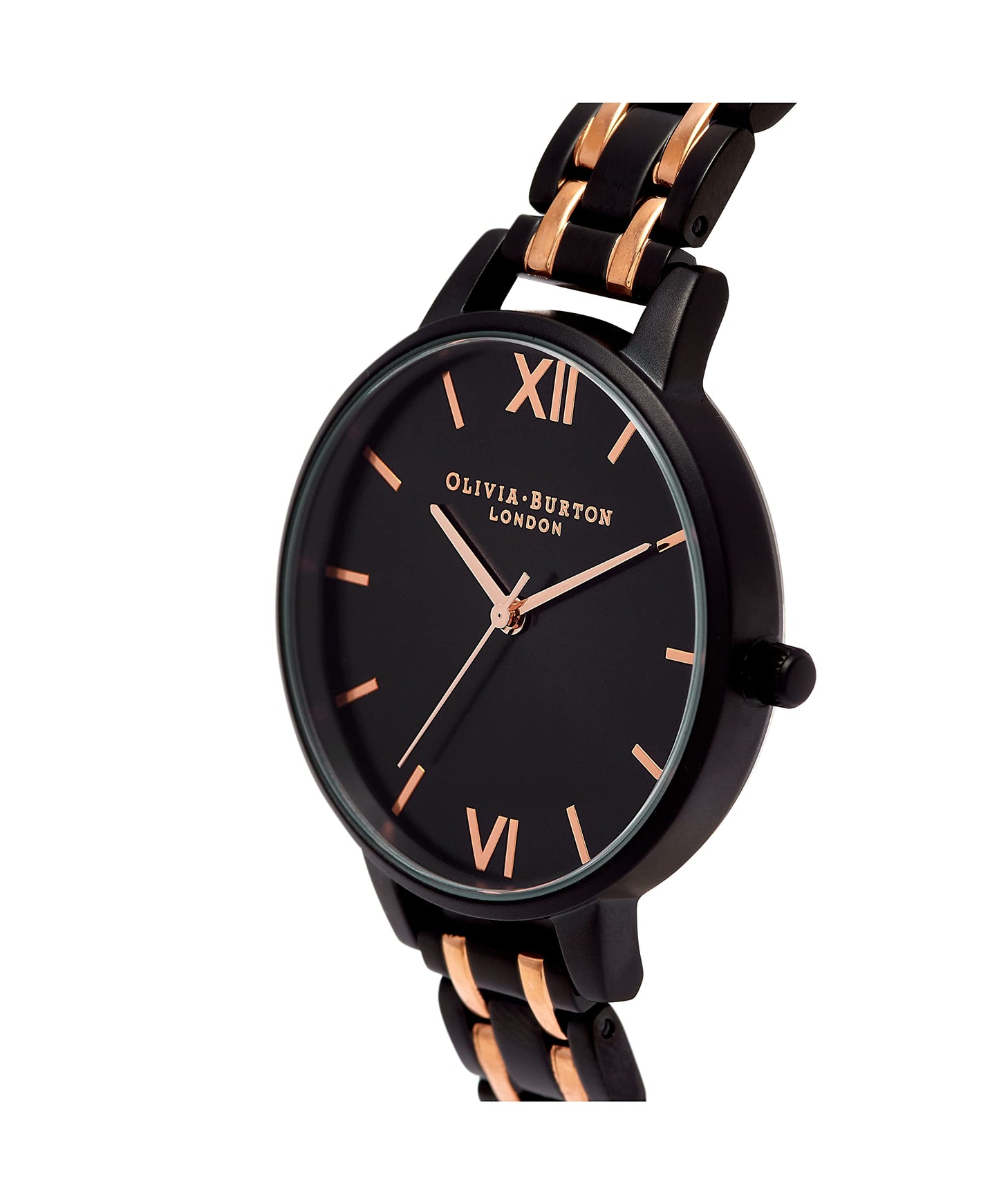 Olivia burton The England Qtz Basic Slim Black Sunray Round Dial Women's Watch|Ionic Plated Rose Gold Steel Material|Gold Color Band - OB16EN09