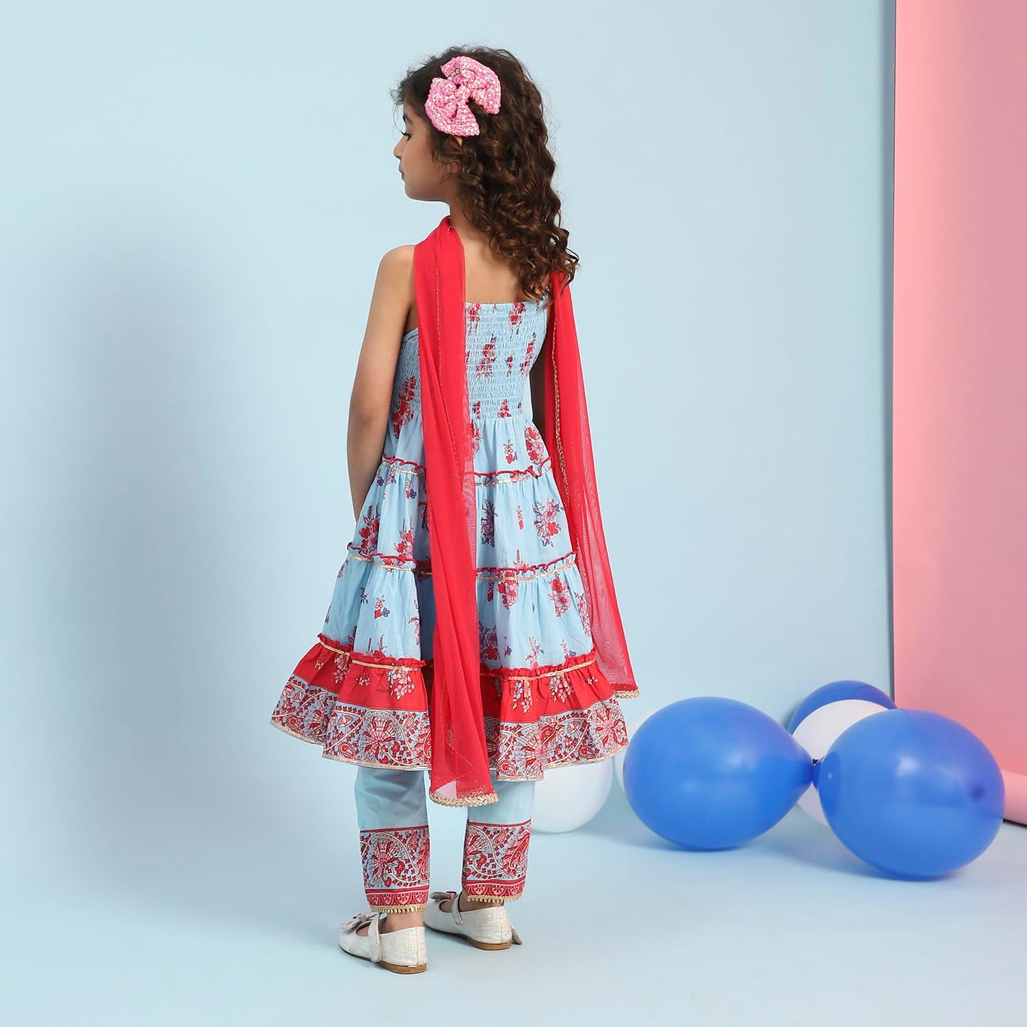 Biba Girl's Cotton Kurta Set (KWPAISLEY6399SS25SKBLU_Sky Blue