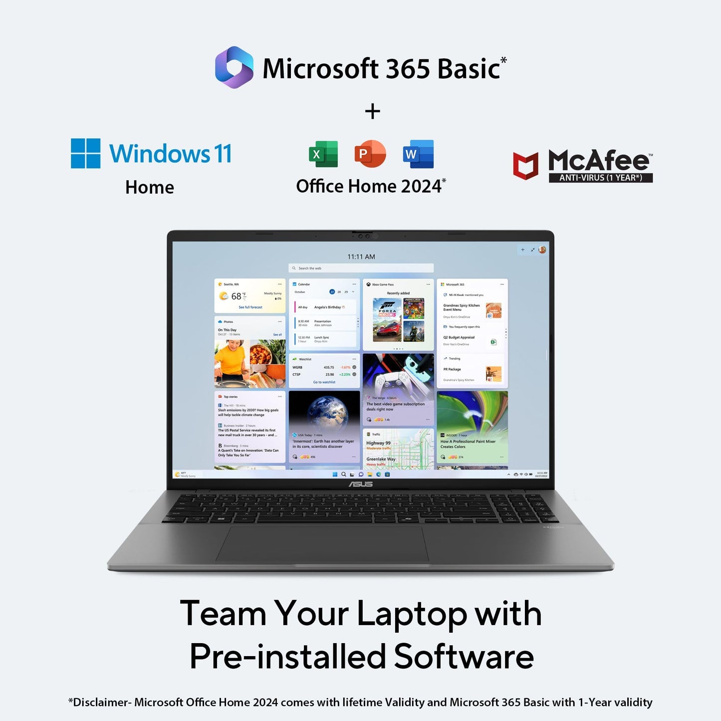 ASUS Vivobook S16,14th Gen, Intel Core 5-210H,Metallic Design Laptop(Intel UHD iGPU/16GB RAM/512GB SSD/FHD+/16""/144Hz/Windows 11/M365 Basic(1Year)*/Office Home 2024/Matte Gray/1.7Kg) S3607VA-RP113WS