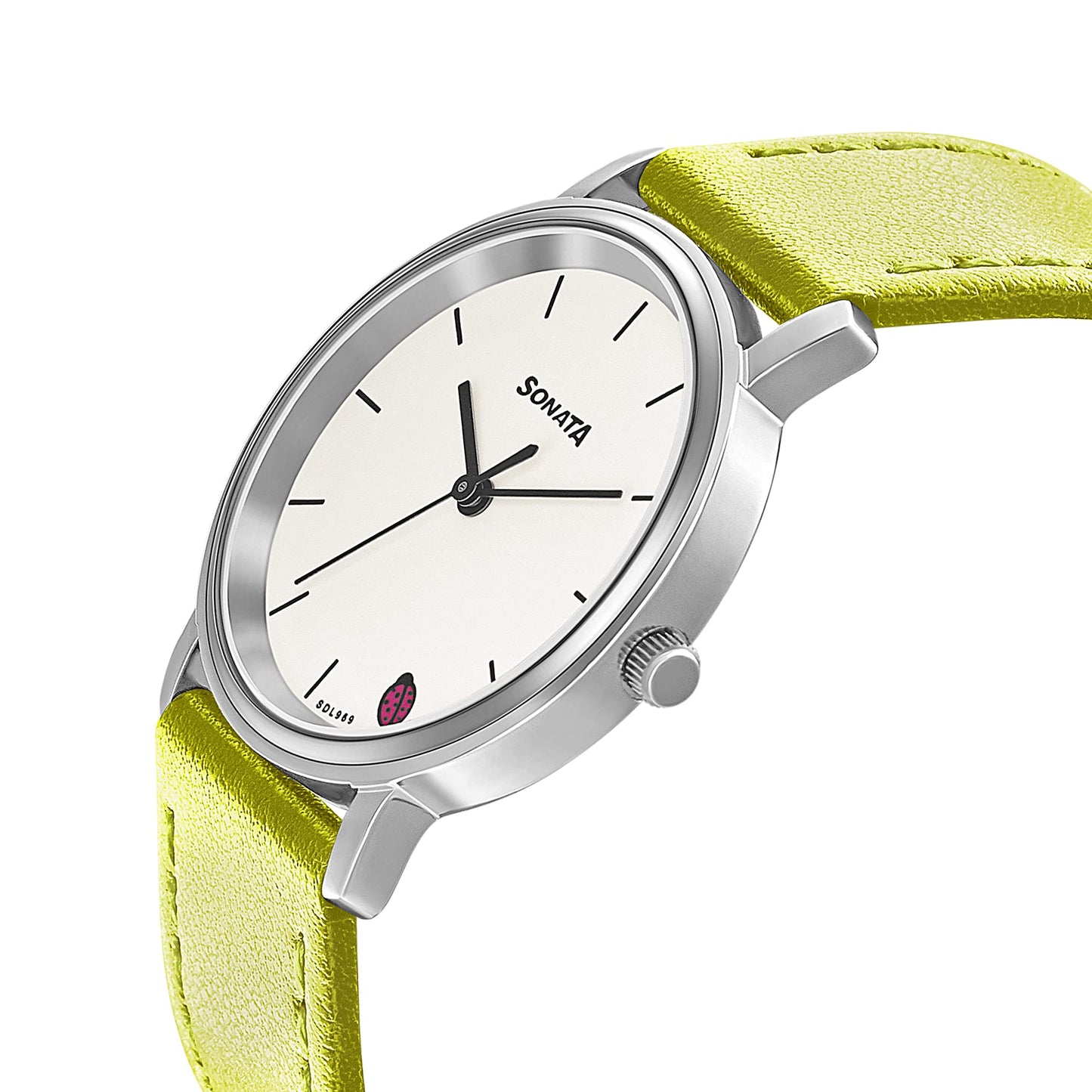 Sonata Play White Dial Women Watch with Leather Strap-NR87029SL04