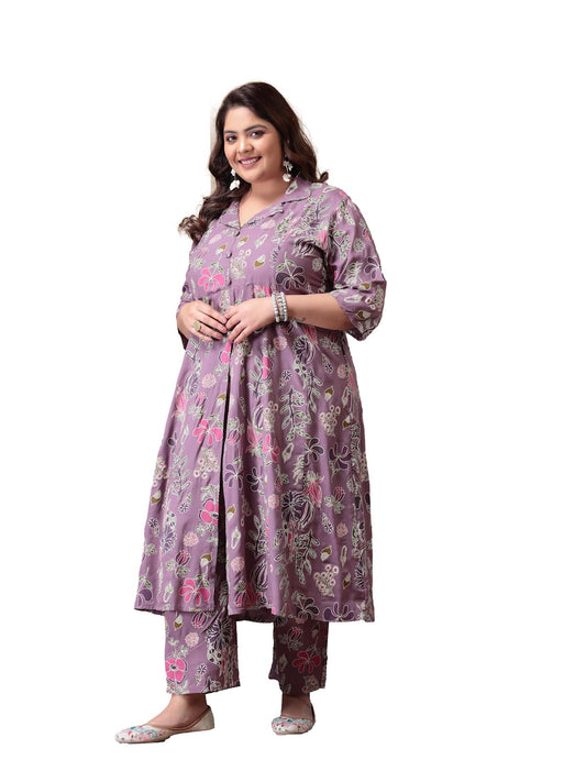 Stylum Women's Plus Size Floral Printed Rayon Kurta Pant Set