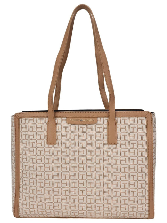Tommy Hilfiger Logo Brown Polyester Tote Bag