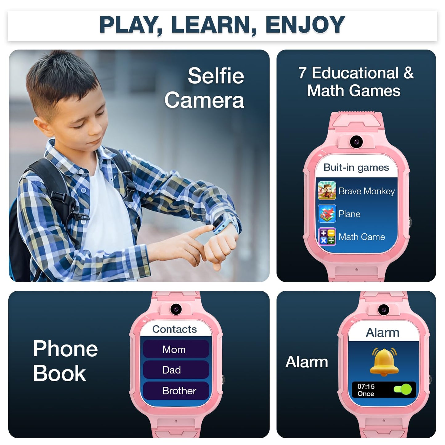 sekyo 'Carepal Pro' Kids Smart Watch for Boys/Girls | 4G Sim, HD Video Calling, Live GPS Tracking |App Control, Habit Coach, Games, Pedometer, Safe Zone Alert, SOS, Family Chat | SmartWatch for Kids