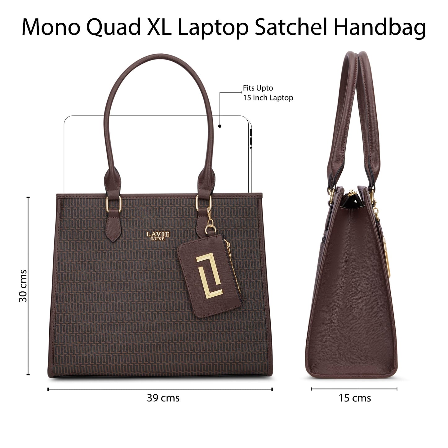 Lavie Luxe Women's Monogram Quad25 Pro Tote Laptop Bag | Fits Upto 14 Inch Laptop | Tote Laptop Bag for Work | Ladies Purse | Stylish Shoulder Bag | Gift for Women