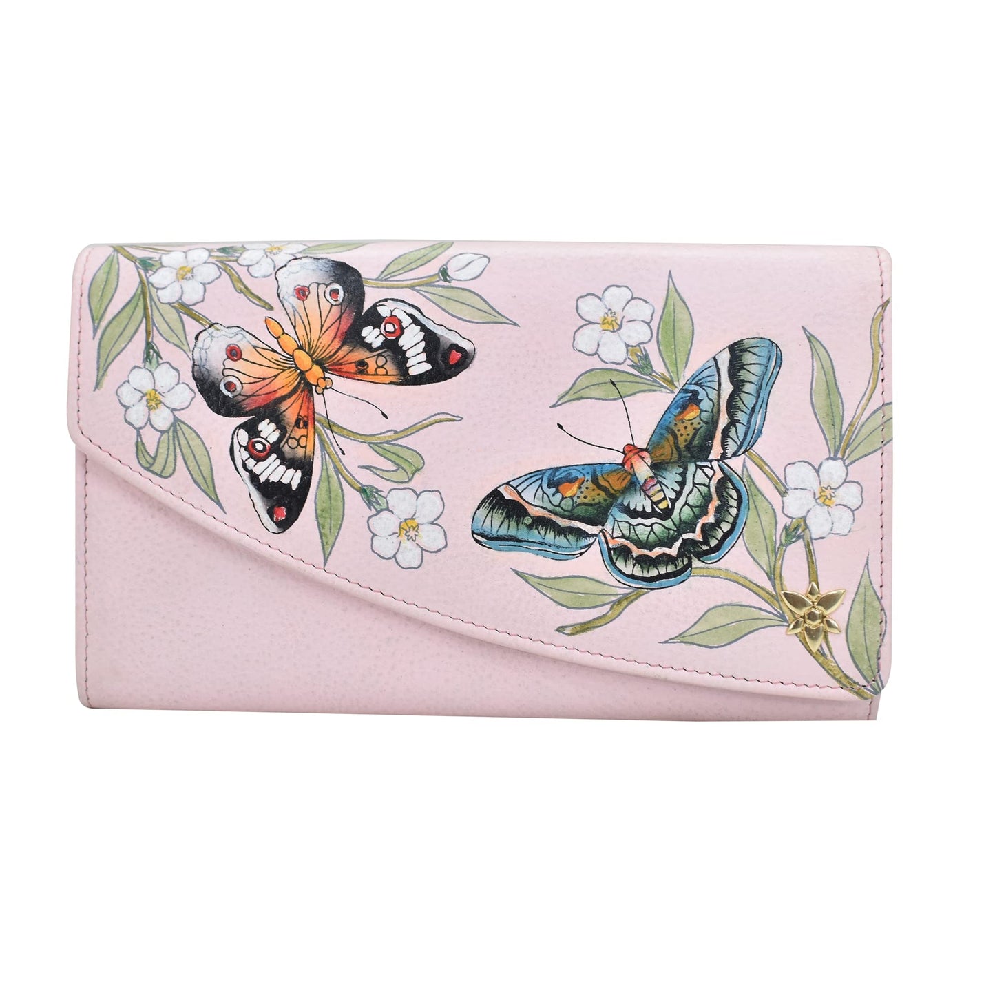 Anuschka Women’s Hand-Painted Genuine Leather Accordion Flap Wallet - Butterfly Melody