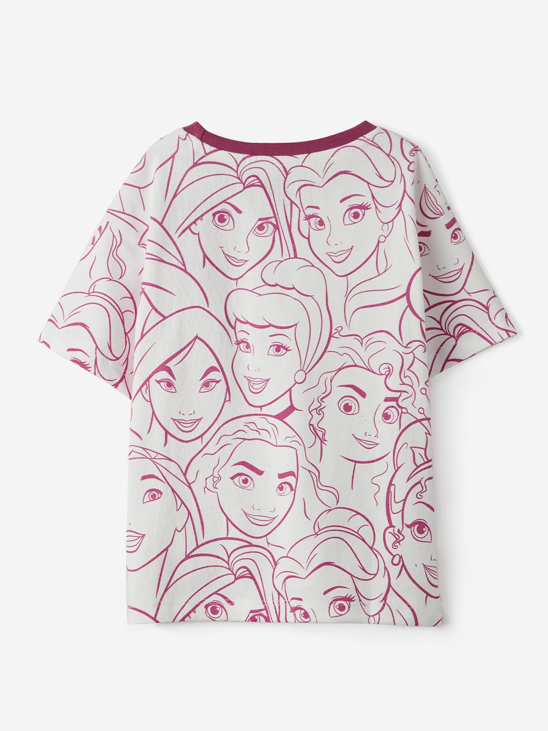 The Souled Store Official Disney: Puff Princess Girls Short Sleeve Round Neck Grey and Pink Graphic Printed Cotton Oversized T-Shirts