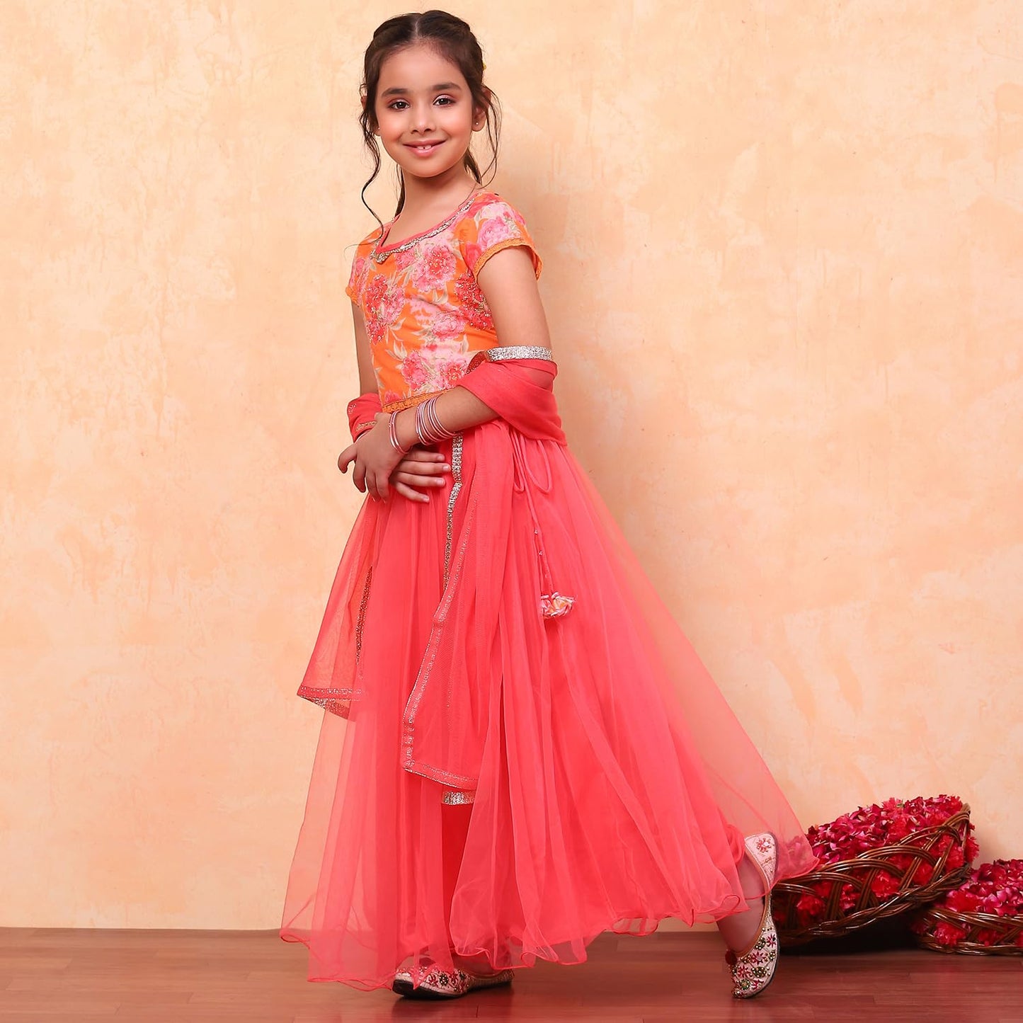 Biba Girl's Cotton Lehenga Choli Set (KW4984EAW24ORANGE10 Years-11 Years)