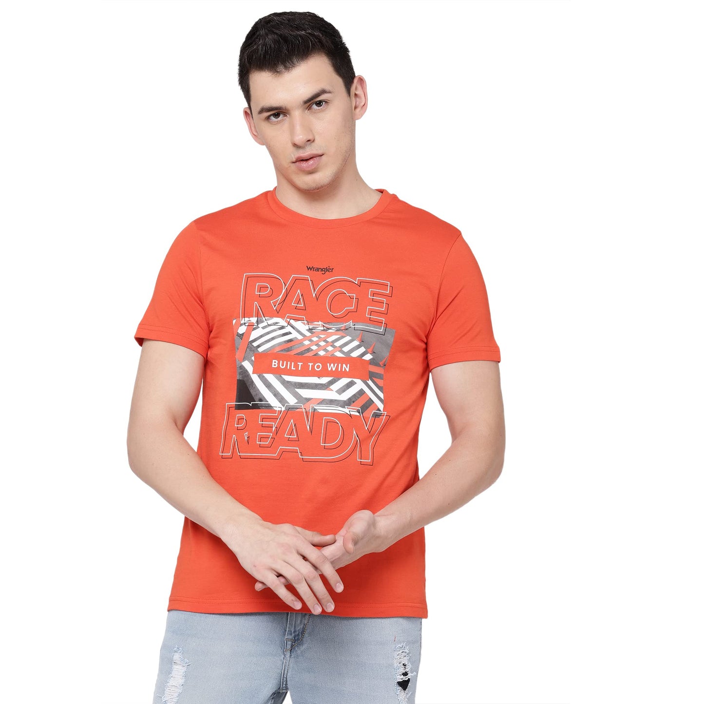 Wrangler Men's Fitted T-Shirt (WMTS003076_Bright Orange M)