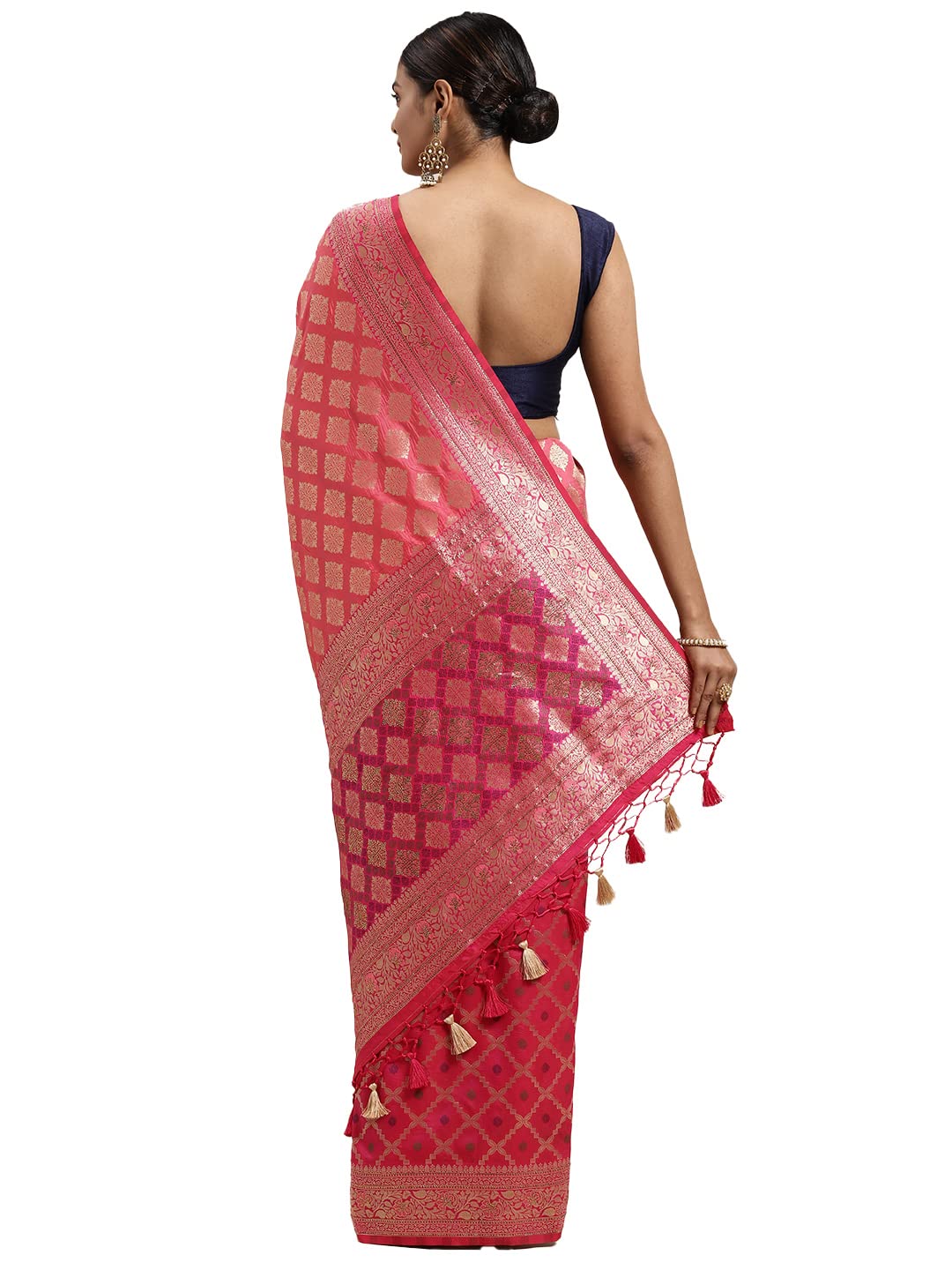 MOHEY Women's Machine Resham Blended Cotton Sarees (SB14845-414/425_Pink)