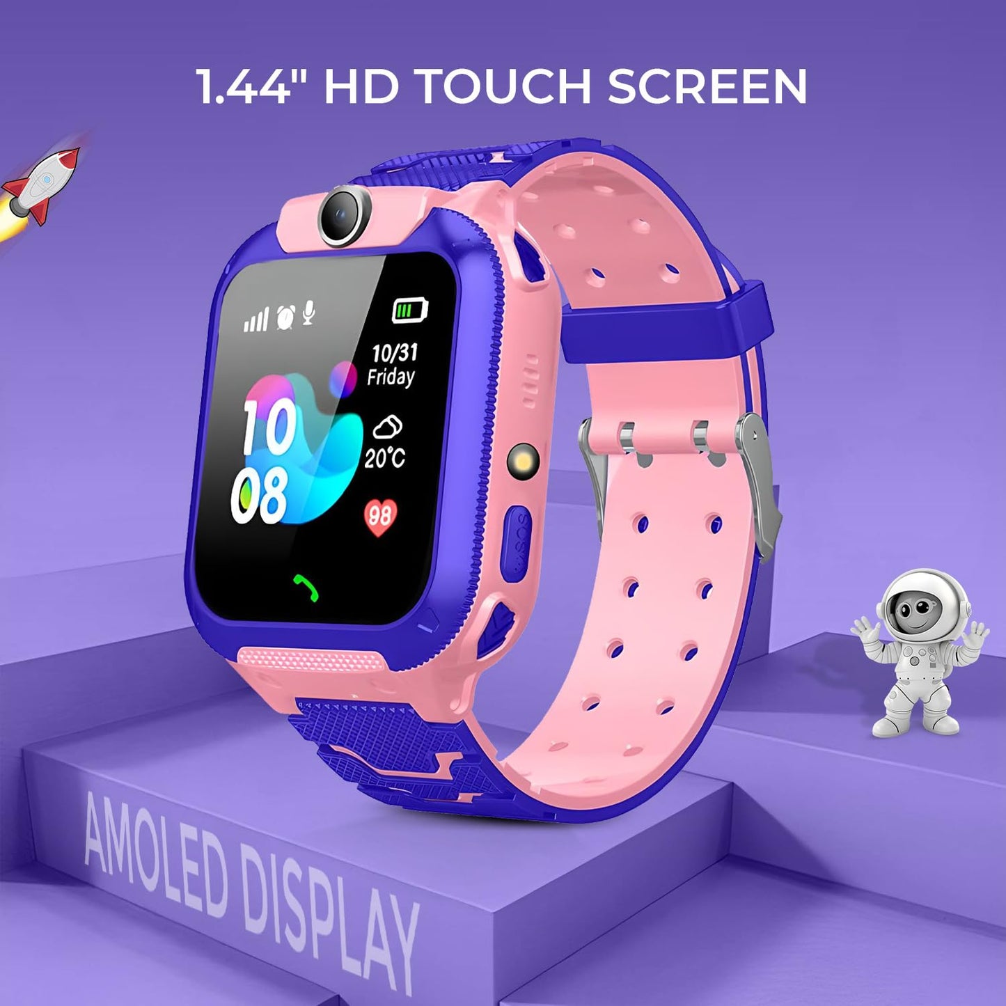 GameSir Kids Smartwatch for Boys & Girls, Men & Women, Sim Card Support, Location Tracker/GPS System, Camera, Video,Notification,Alarm, Waterproof, Calling Smart Watch-Pink