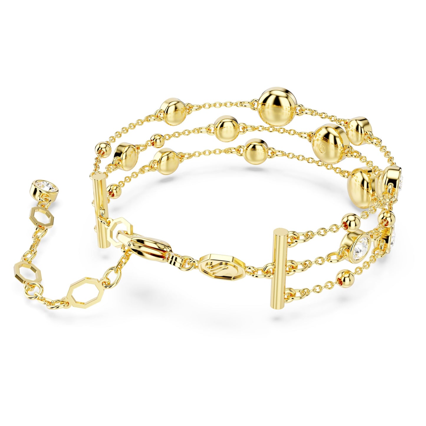Swarovski Imber wide bracelet, Round cut, White, Gold-tone plated