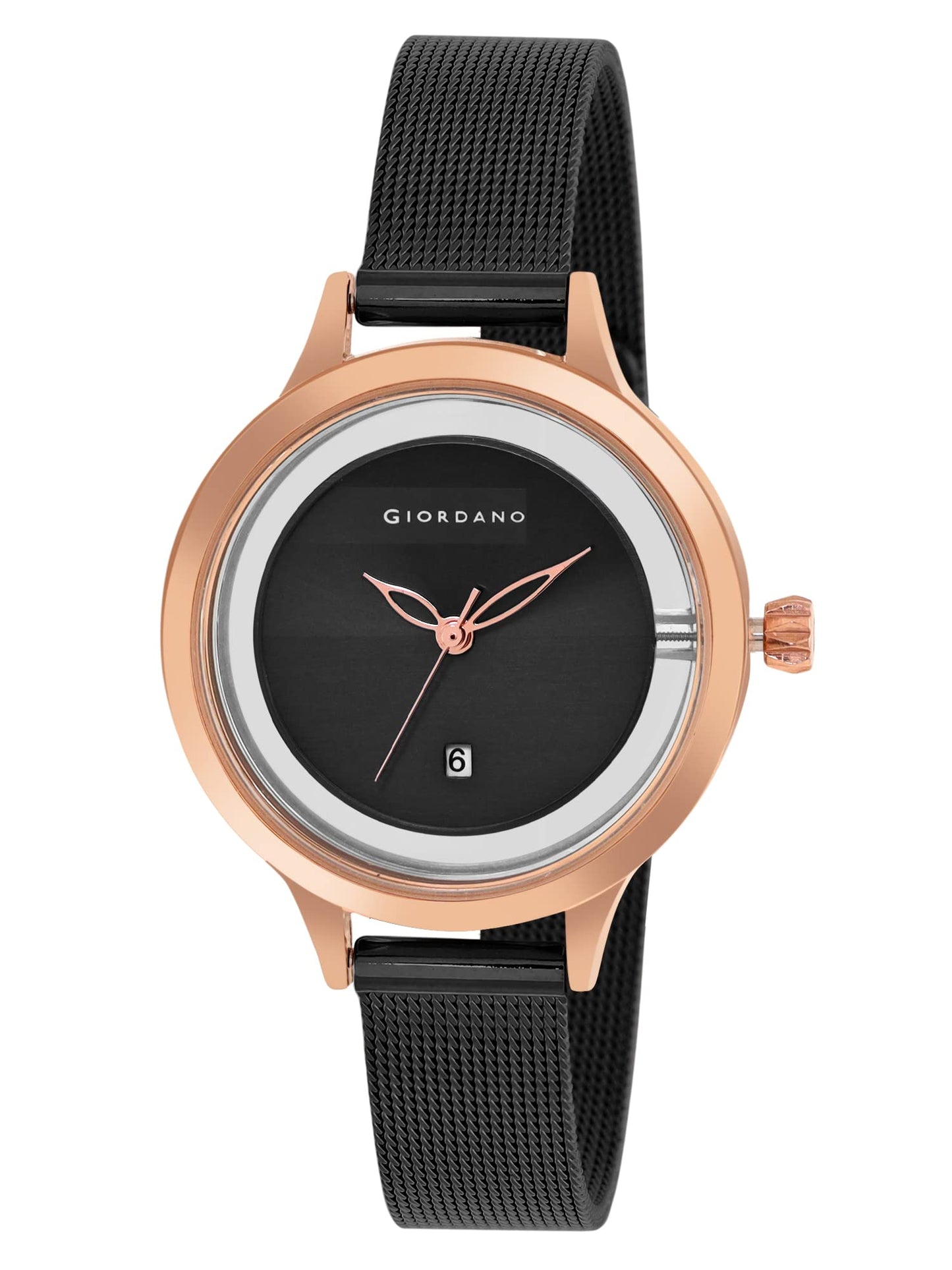 Giordano Analog Watch for Women's with See through Elegant Dial with Stainless Steel Strap|Round Shape Fashion Wrist Watch for Women|Ladies|Girls to Compliment Your Look|Ideal Gift for Women's - GD-60010