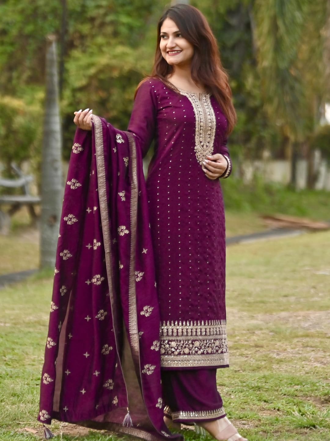 Libas Women's Silk Blend Kurta Sets (33416O_Purple