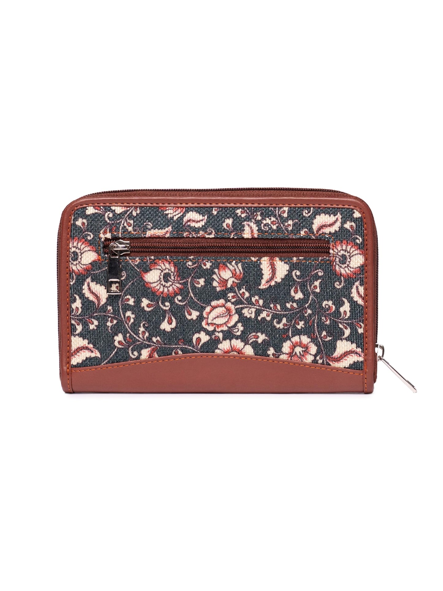 ZOUK Women's Handcrafted Blue Kalamkari Classic Chain Wallet for Mobile Phones