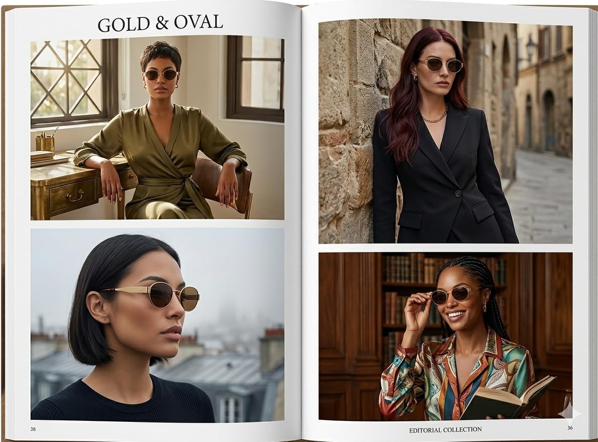 FAVELA Retro Oval stylish Sunglasses for Women & Men | Trendy Round Metal adjustable Sun Glasses Classic Shades | UV400 Protection Retro Oval Sunglasses Vintage Style Goggles. (Golden-Brown)