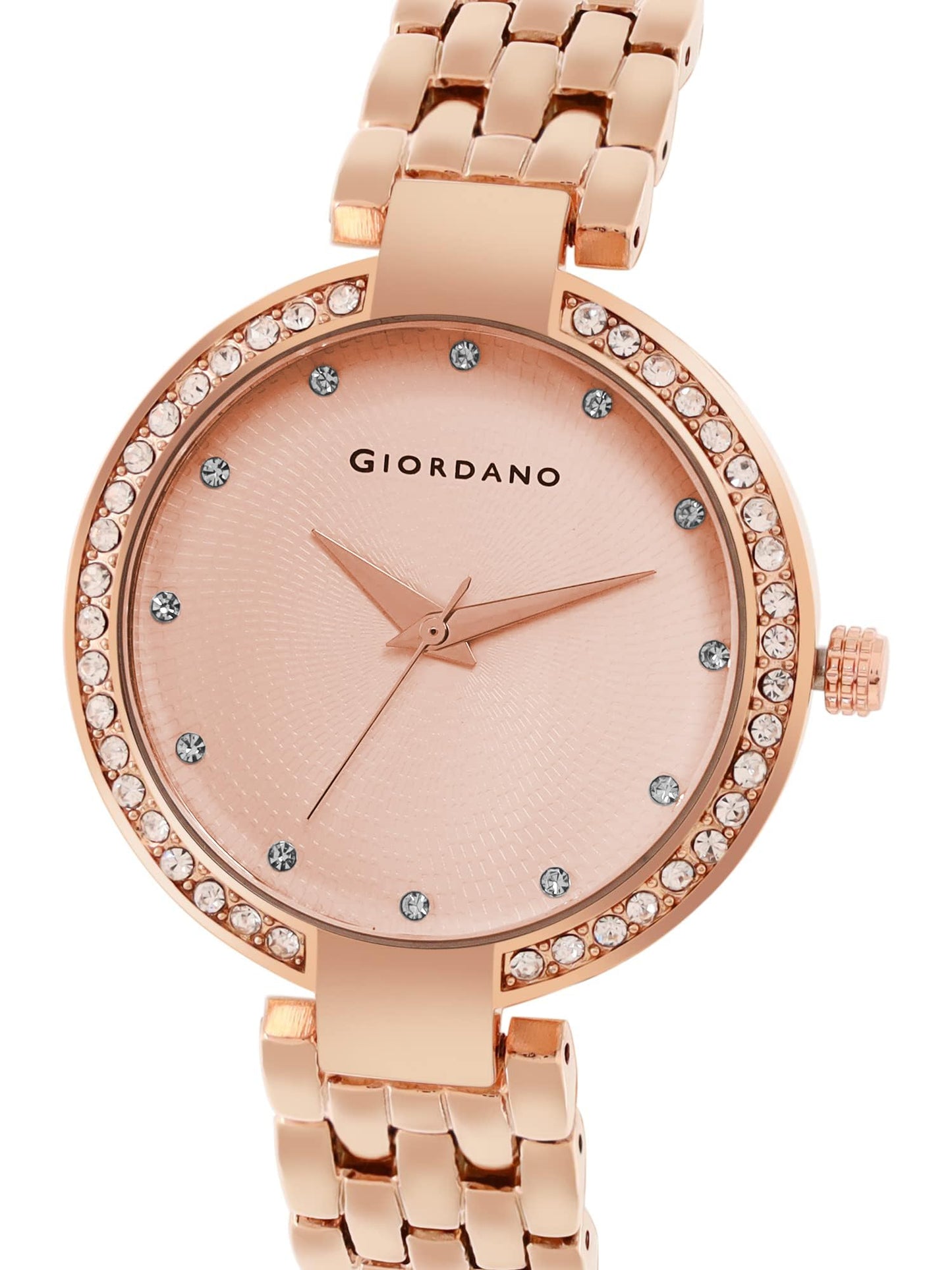 Giordano Fashionista Analogue Watch for Women Stylish Metal Strap, Diamond Studded Dial Ladies Wrist Watch 3 Hand, Ideal Gift for Female - GD-2141 (Full Rose Gold)