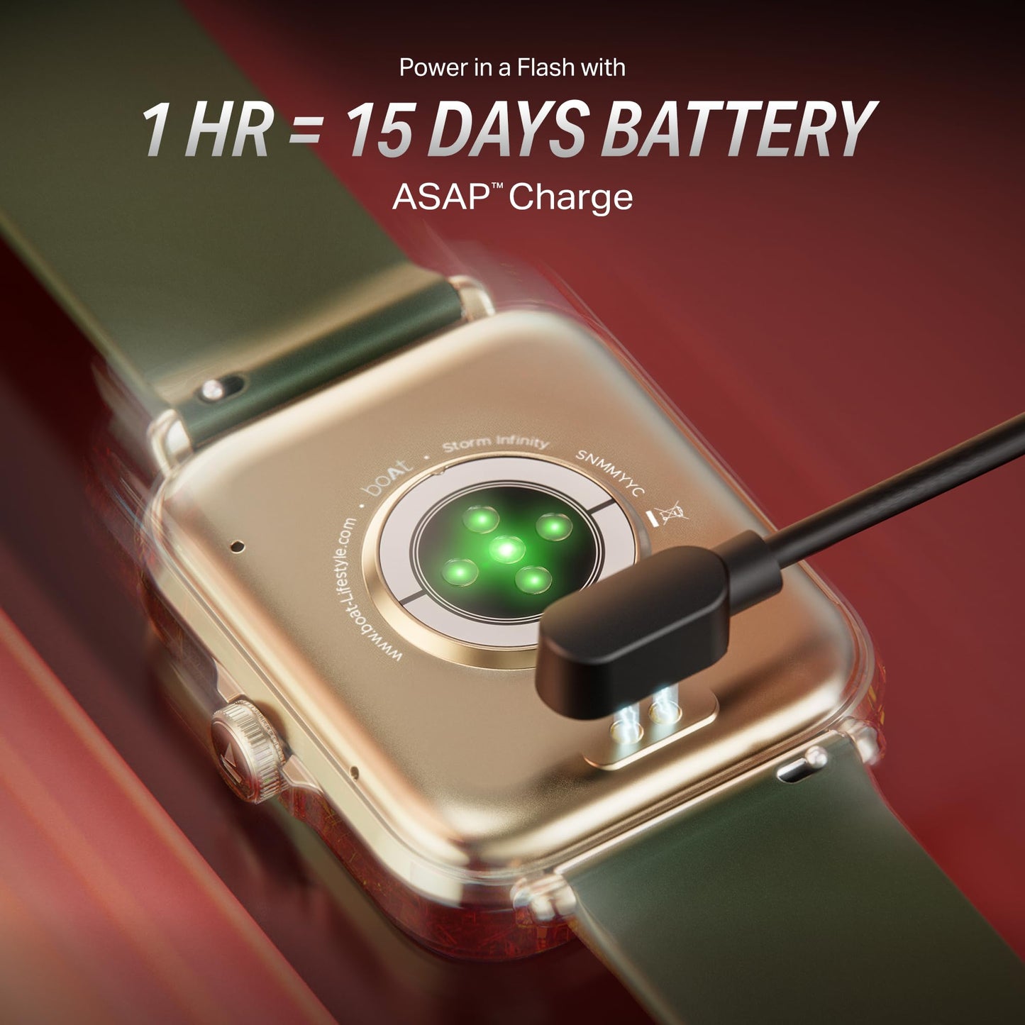 boAt New Launch Storm Infinity w/ 15 Days Extensive Battery Fueled by Huge 550mAh Battery, Fast Charge, 1.83”(4.65cm) HD Display, Functional Crown, BT Calling, Smart Watch for Men & Women (Jade Gold)