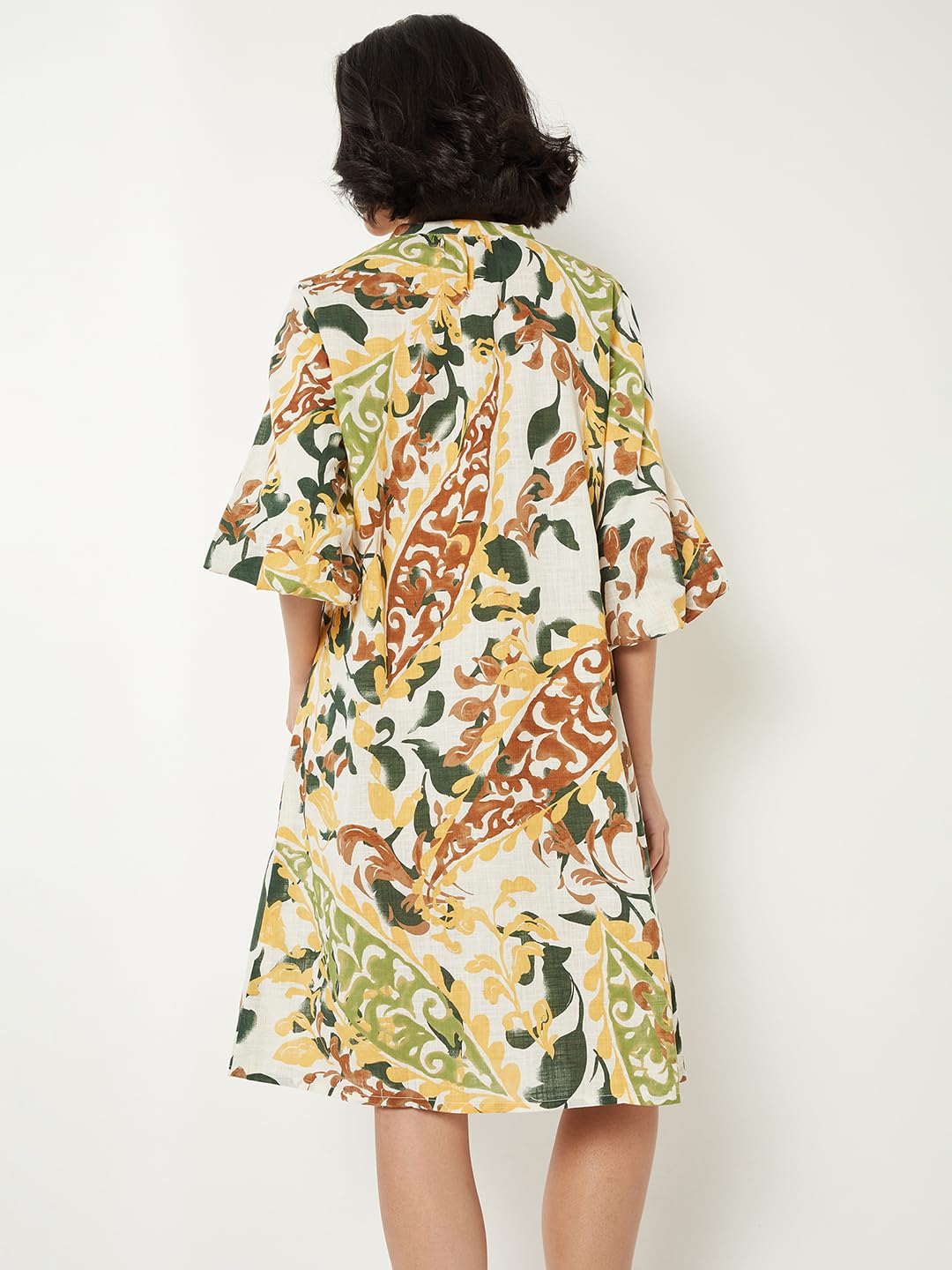 Max Women Printed A-line Dress with Belt(Multicolour_L)