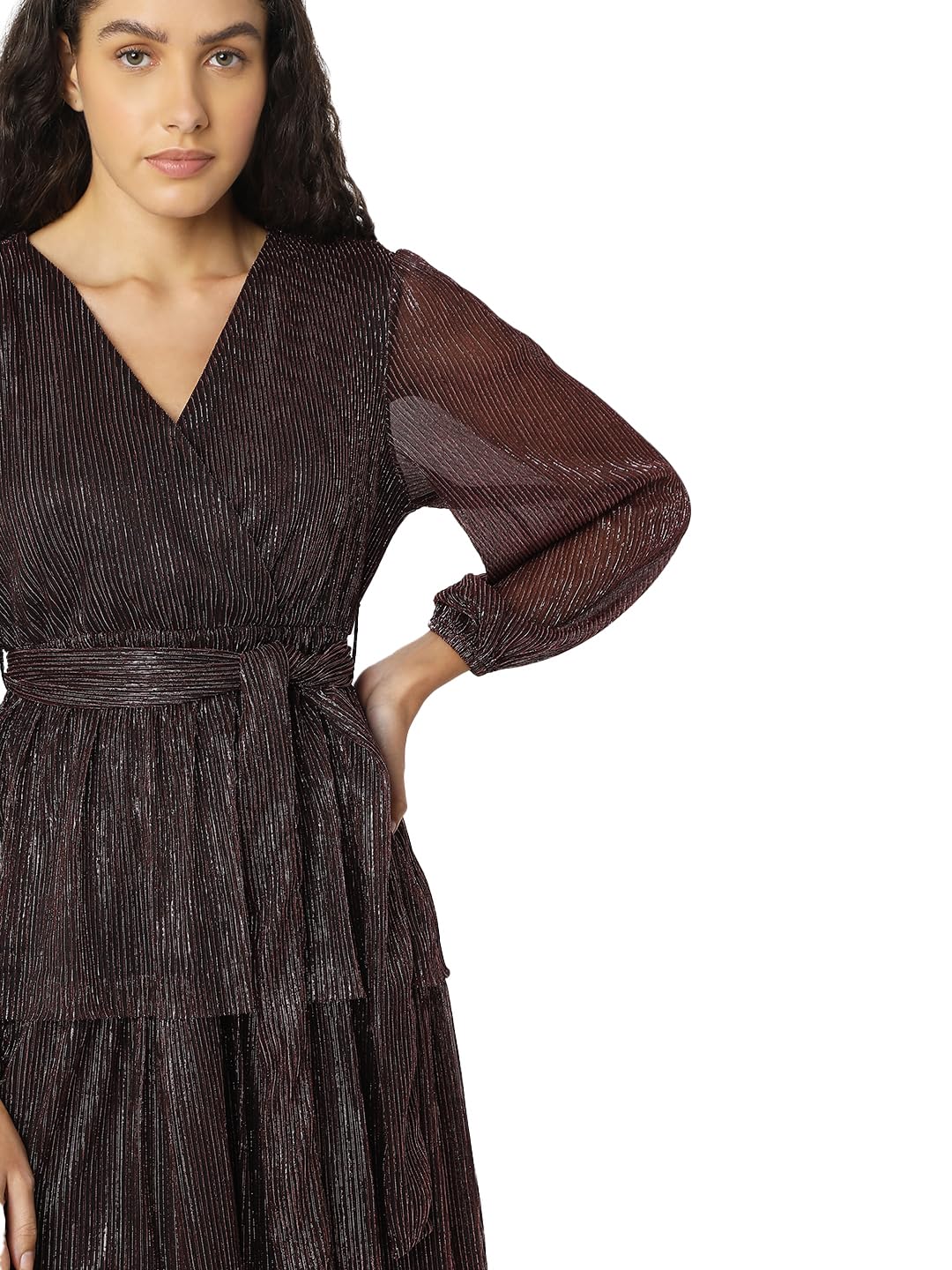 VERO MODA Women's Fit and Flare Maroon Dress