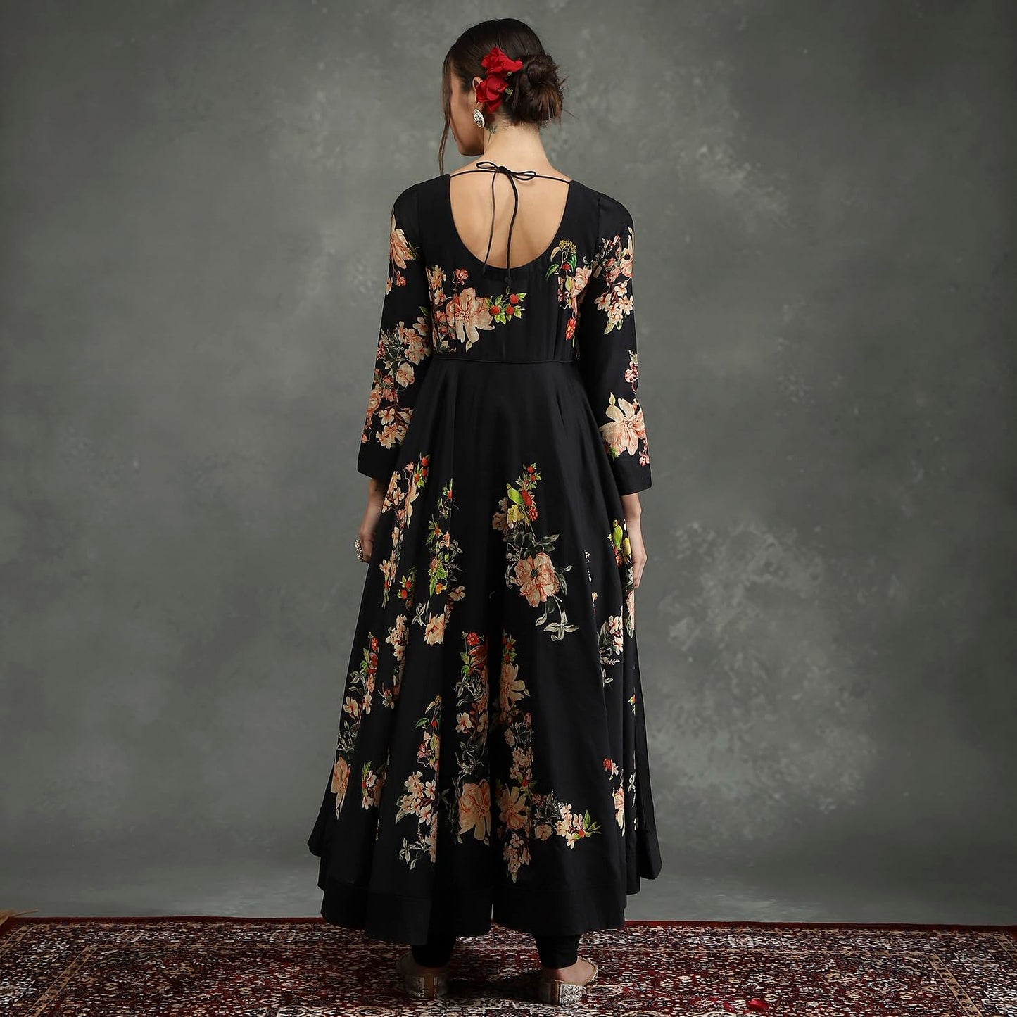 BIBA Women's Silk Chanderi Kurta Sets (CKD10960AW24BLK_Black