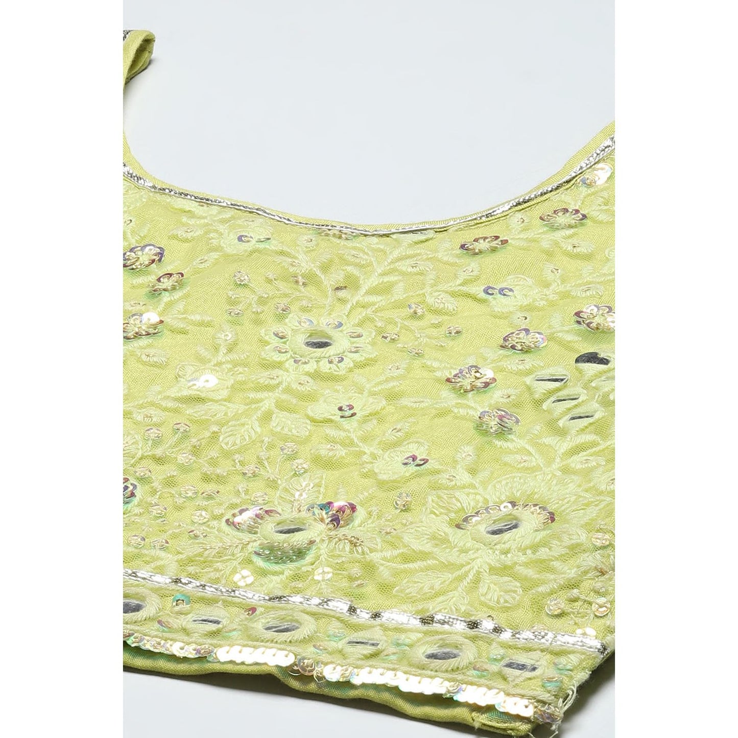 BIBA Girl Solid; Embroidred Nylon Readymade Lehenga Choli Set (Kw5368_Green_15)