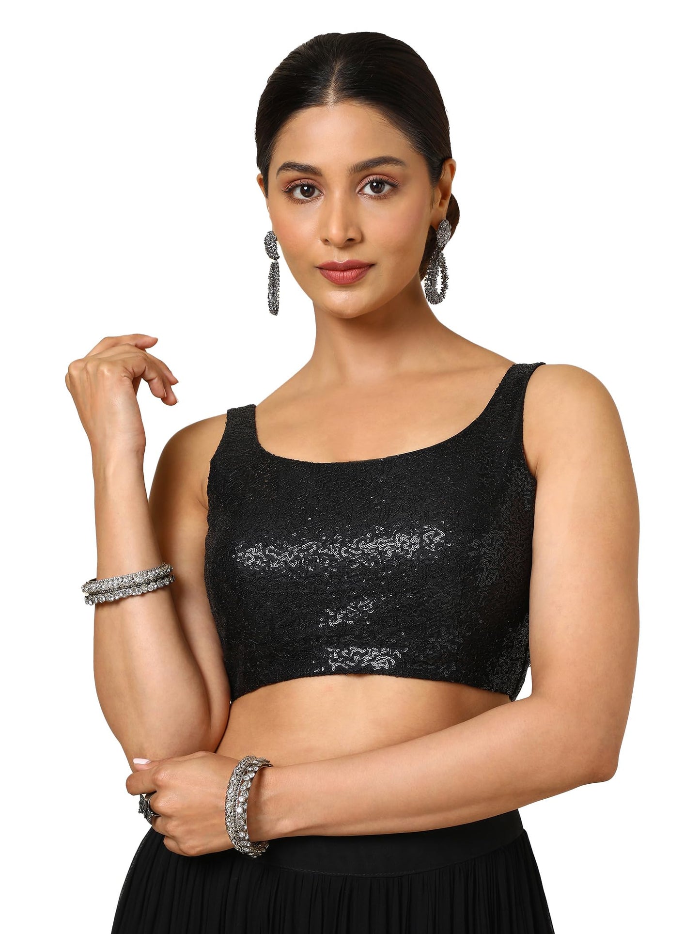 Soch Womens Black Embellished Georgette Padded Blouse with Sequins