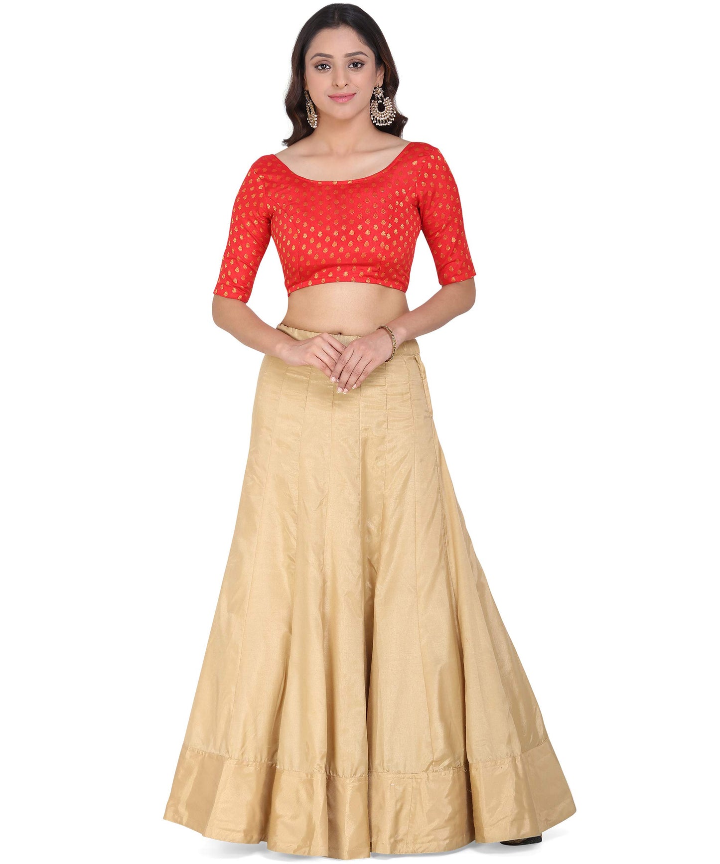 OOMPH! Women's Art Silk Solid 3/4 Sleeves Readymade Saree Blouse (rbbl10m_Scarlet Red_M)