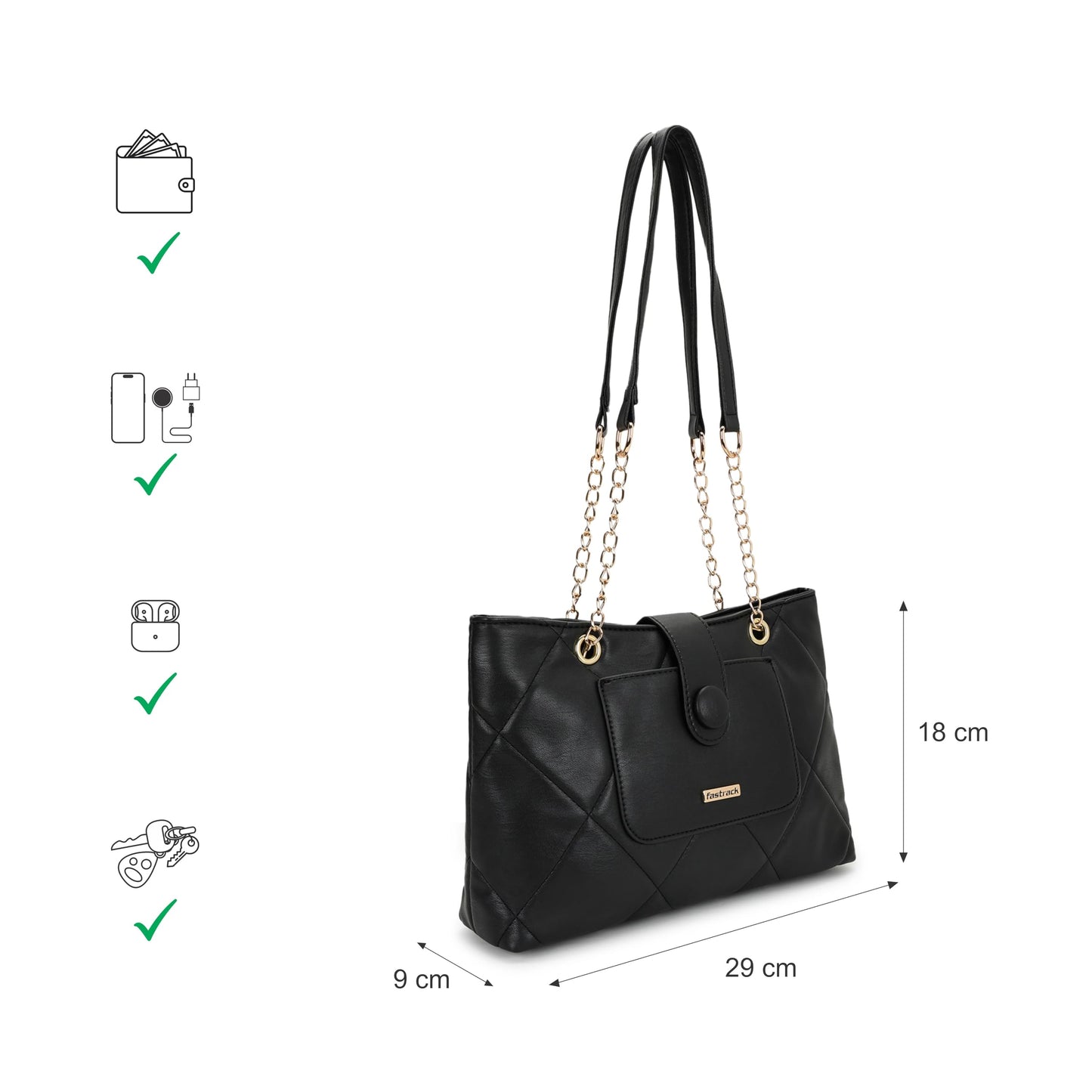 Fastrack Structured Quilted Tote Bag for Women, Girls and Ladies | Made of Premium PU Material | Tote for Casual Carry | Ladies Purse Handbag | Totes for Office Use