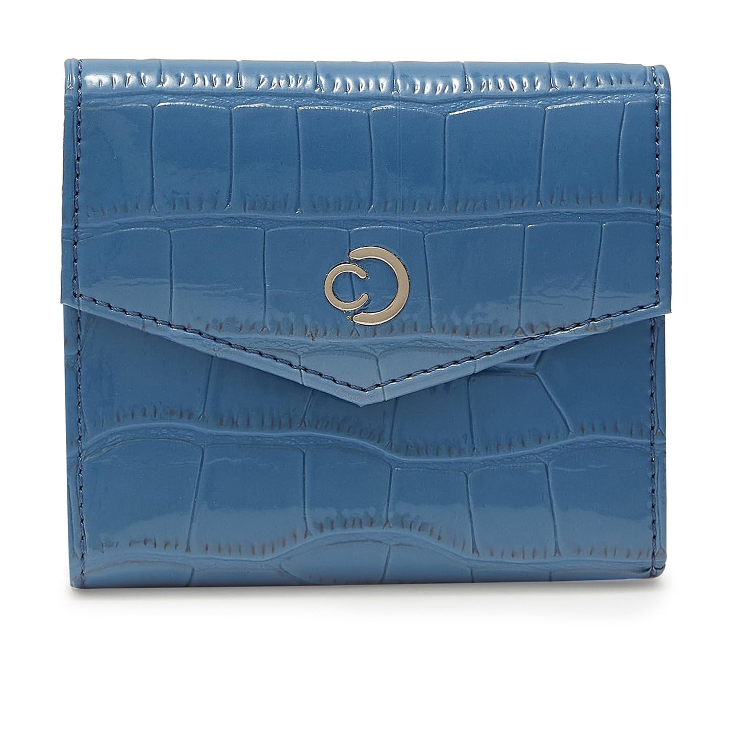 Caprese Eva Women’s Flap Over Wallet, Small | Stylish Faux Leather Wallet with Secured Button Closure | Single Compartment & Card Slots | Elegant Design for Casual & Special Occasions (Navy)