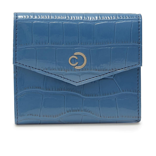Caprese Eva Women’s Flap Over Wallet, Small | Stylish Faux Leather Wallet with Secured Button Closure | Single Compartment & Card Slots | Elegant Design for Casual & Special Occasions (Navy)