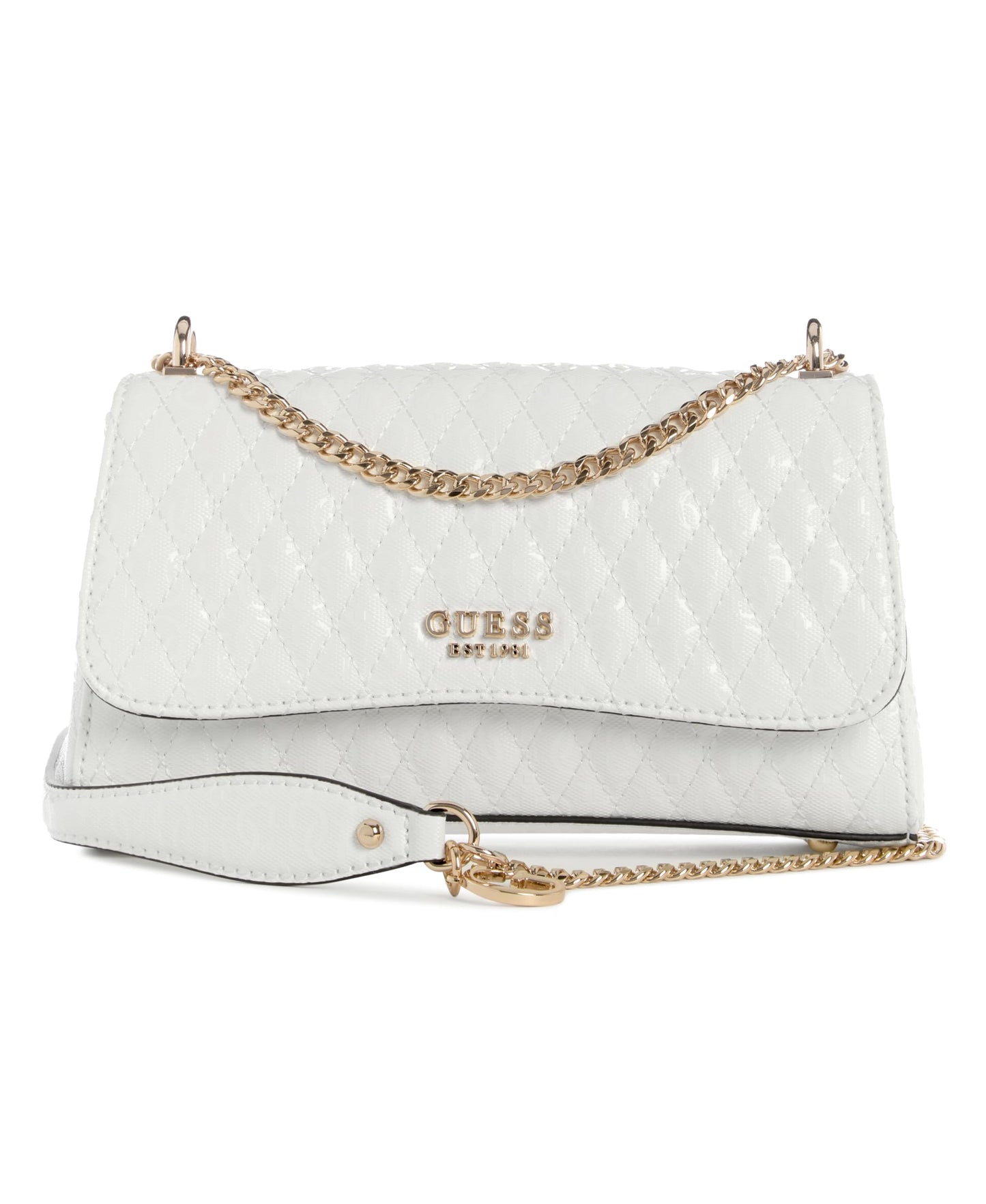 GUESS White Quilted Betula Convertible Flap Crossbody Bag