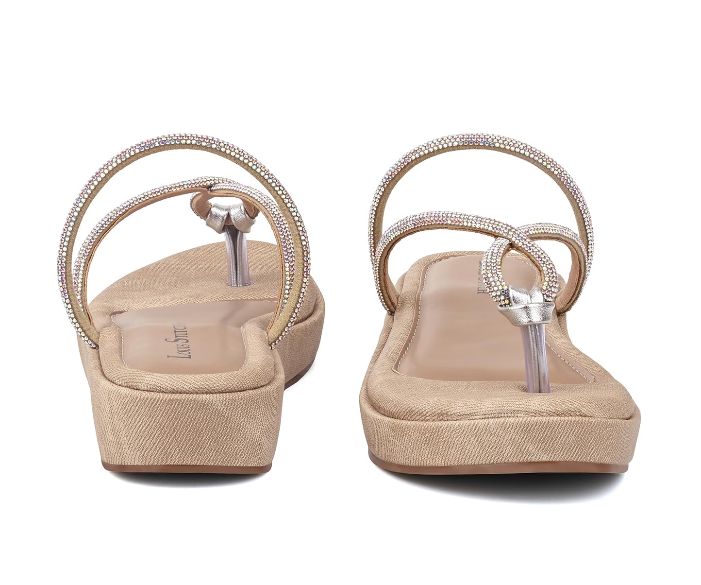 LOUIS STITCH Women’s Slip-On Platform Heel T-Strap Sandals | Open Toe Stylish Beige Wedge Heel Sandal for Ladies, Fashionable Sandal | LSOF-LDPS-GLCSBG
