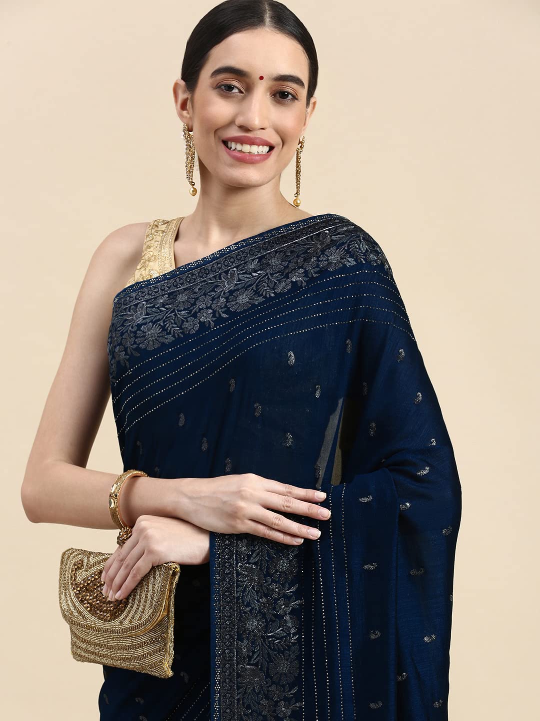 MOHEY Women's Saree, Suitable for Party, Anniversary & Wedding Sari for Women, All Over Jaal, Bordered Art Silk (Blue)