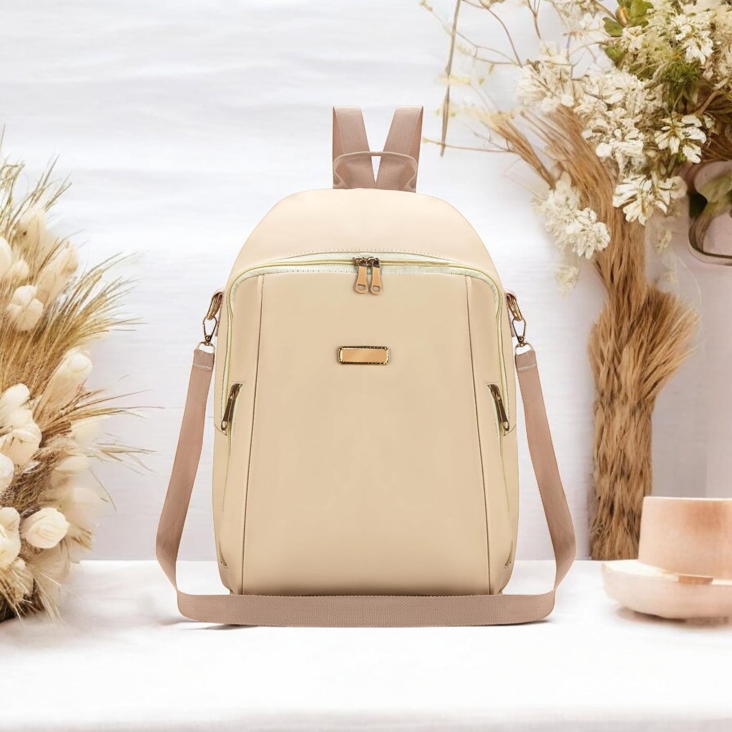 SKUGG Women's Backpack Purse – Stylish PU Leather Backpack for Women, Fashion Travel Daypack with Anti-Theft Pocket, Lightweight & Durable (Cream)