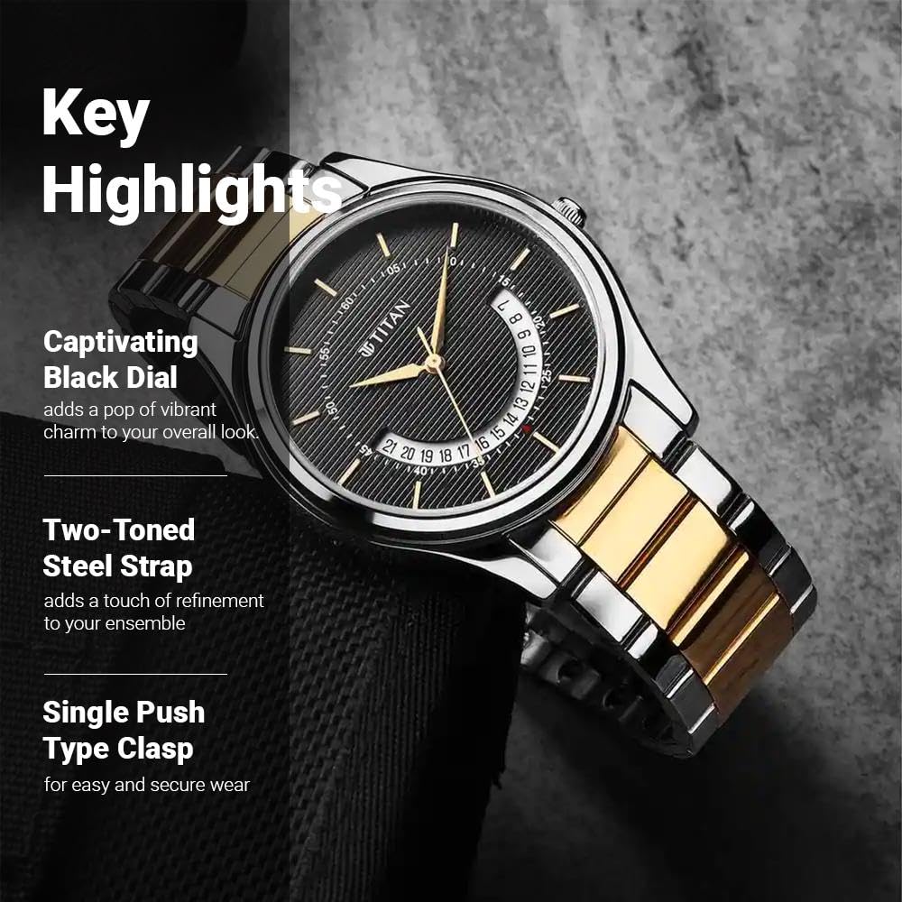 Titan Men's Multifunction Karishma: Two-Tone Steel Elegance Watch-NS1713BM02